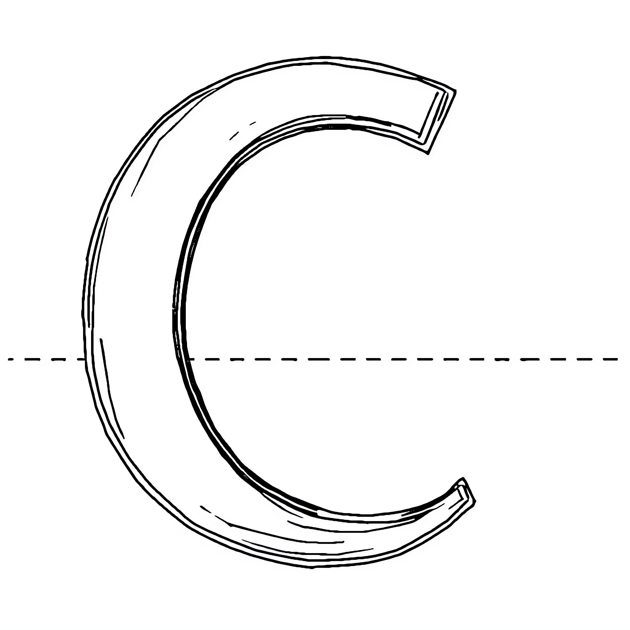 Letter C stylized with cursive lines Coloring Page (free black-and-white line drawing printable PDF for all, from beginners to advanced learners, including children, teens, adults, and seniors)