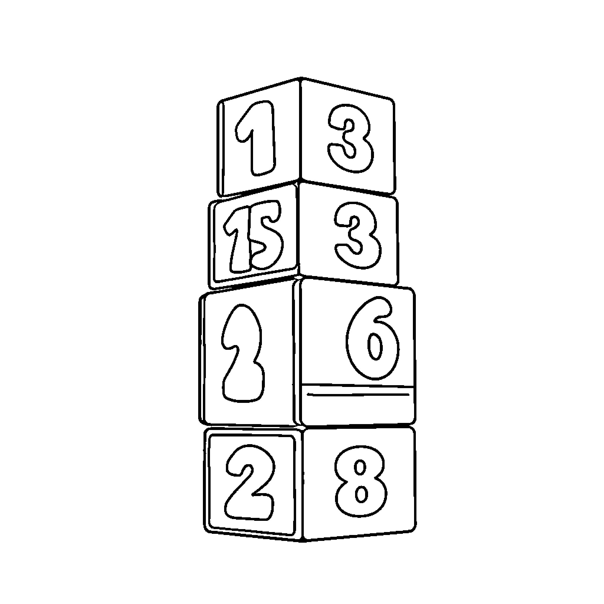 Number Blocks Stacked with Numbers Coloring Page (free black-and-white line drawing printable PDF for all, from beginners to advanced learners, including children, teens, adults, and seniors)
