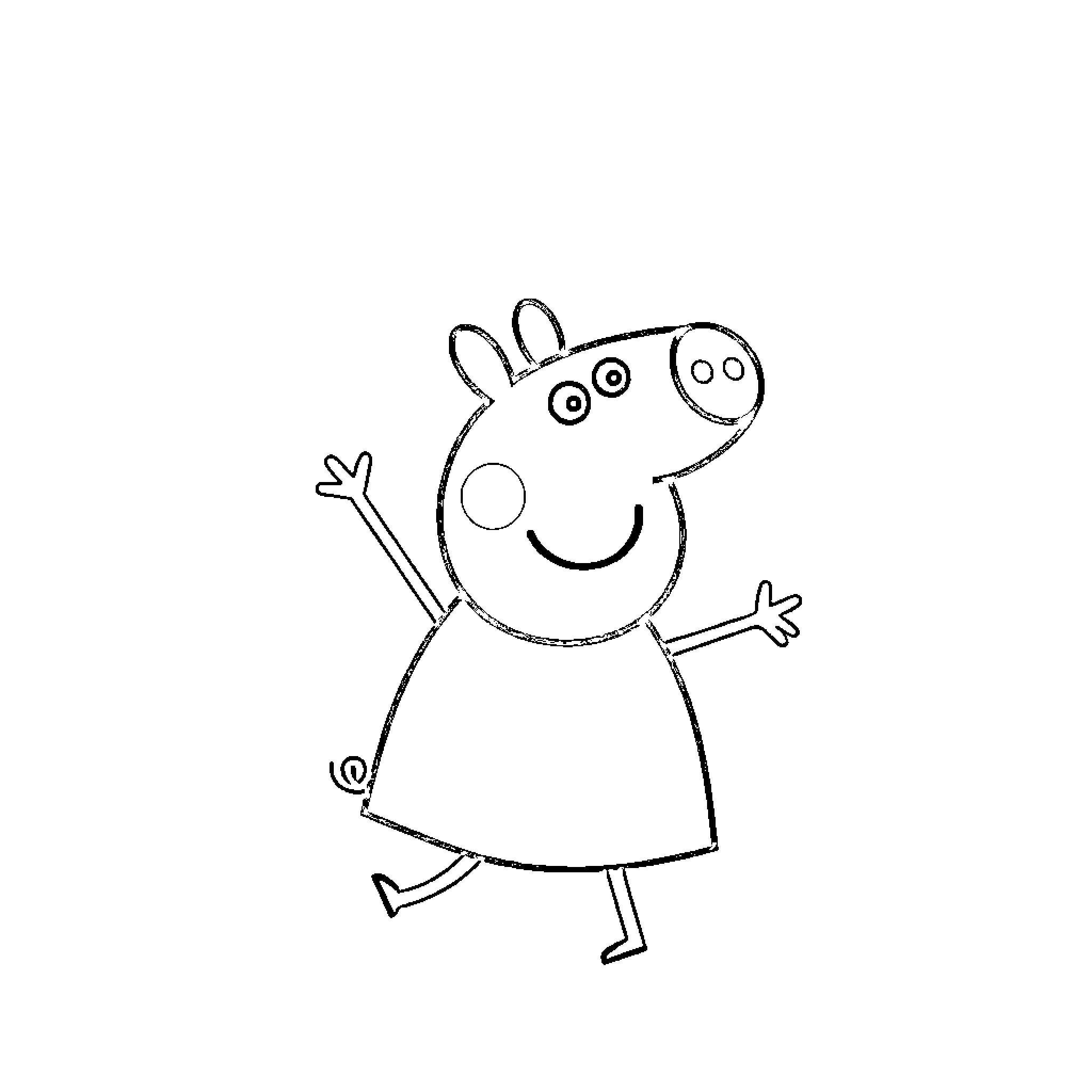 Peppa Pig cheerfully waving Coloring Page (free black-and-white line drawing printable PDF for all, from beginners to advanced learners, including children, teens, adults, and seniors)