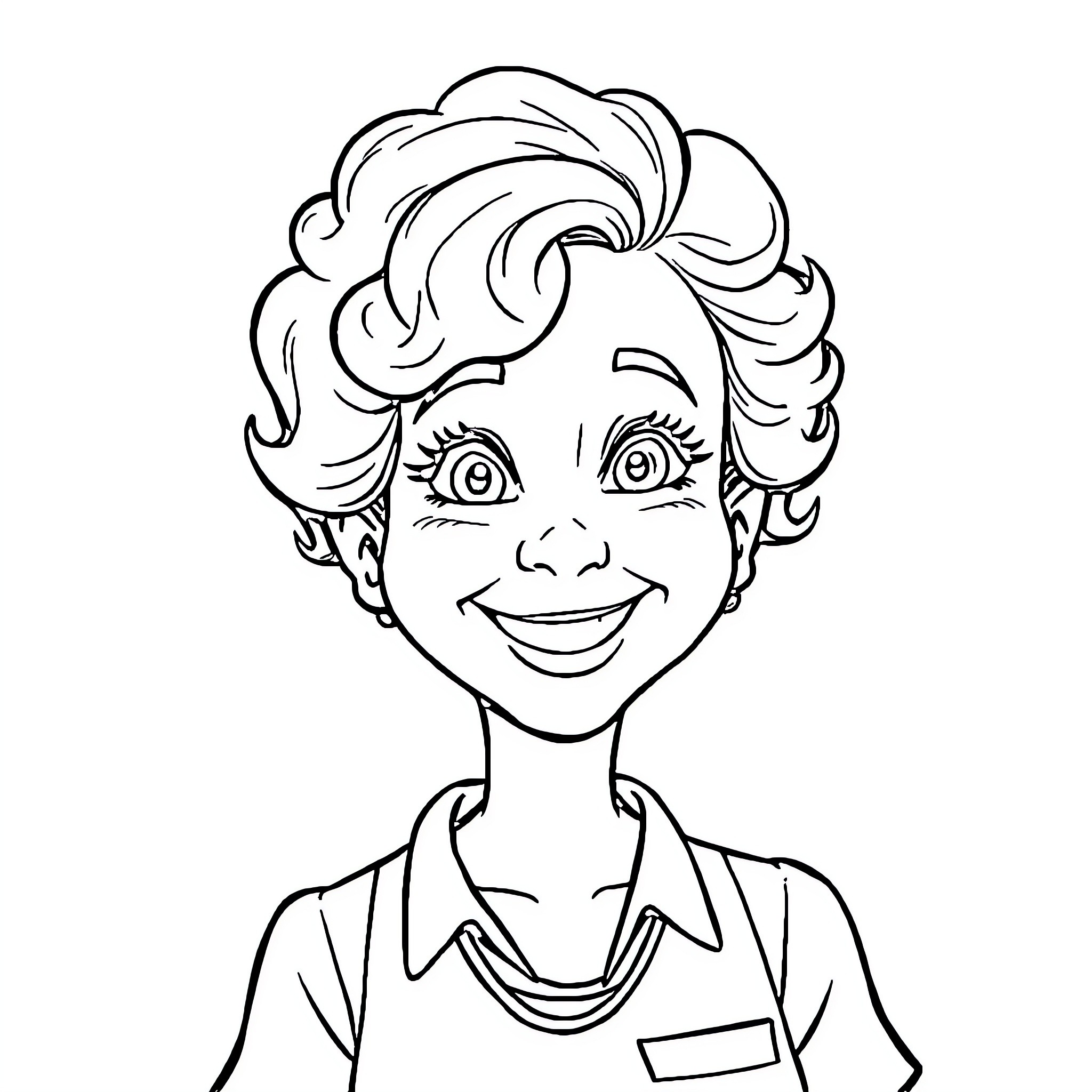 Teacher with Cheerful Expression Coloring Page (free black-and-white line drawing printable PDF for all, from beginners to advanced learners, including children, teens, adults, and seniors)