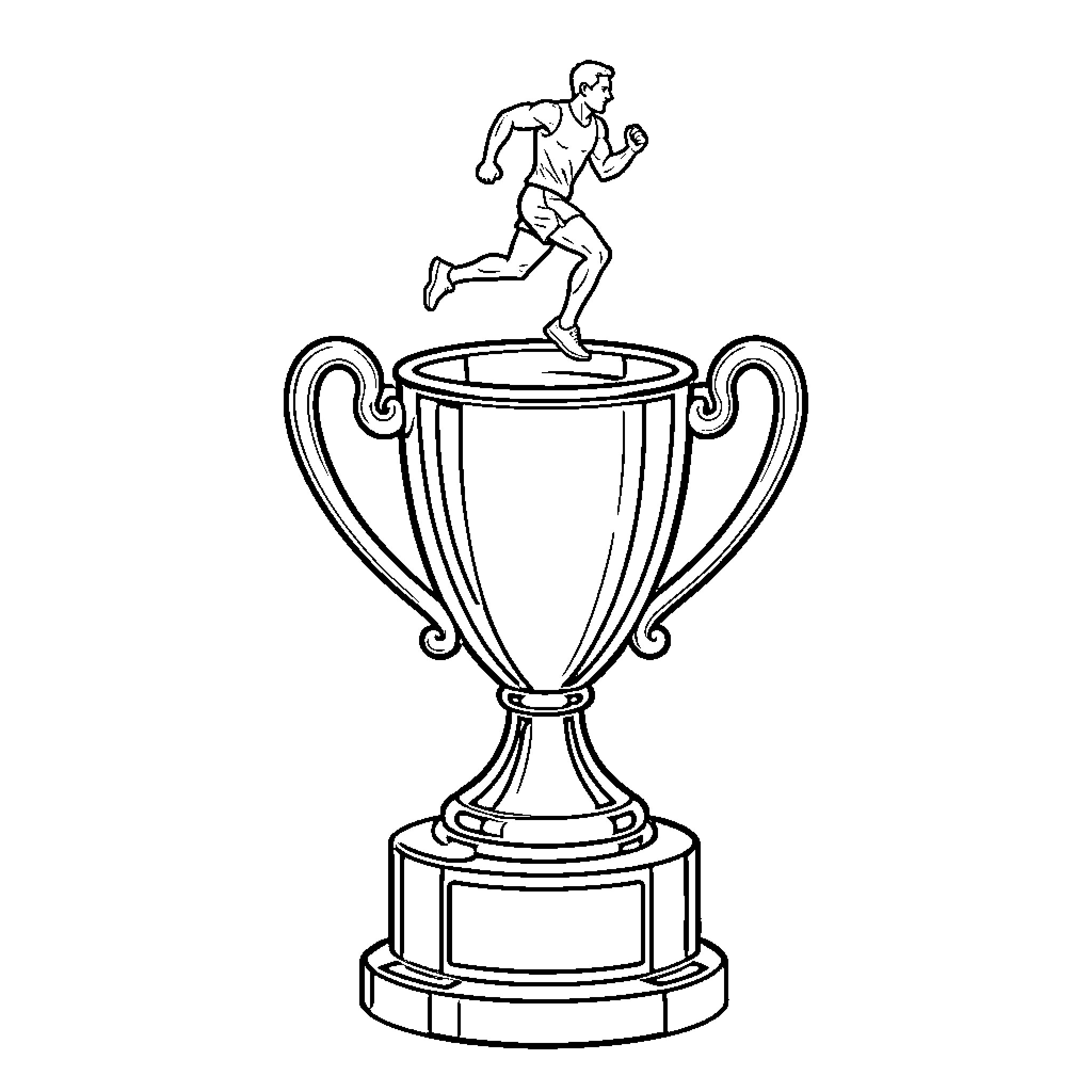 Trophy for Victorious Runner Coloring Page (free black-and-white line drawing printable PDF for all, from beginners to advanced learners, including children, teens, adults, and seniors)