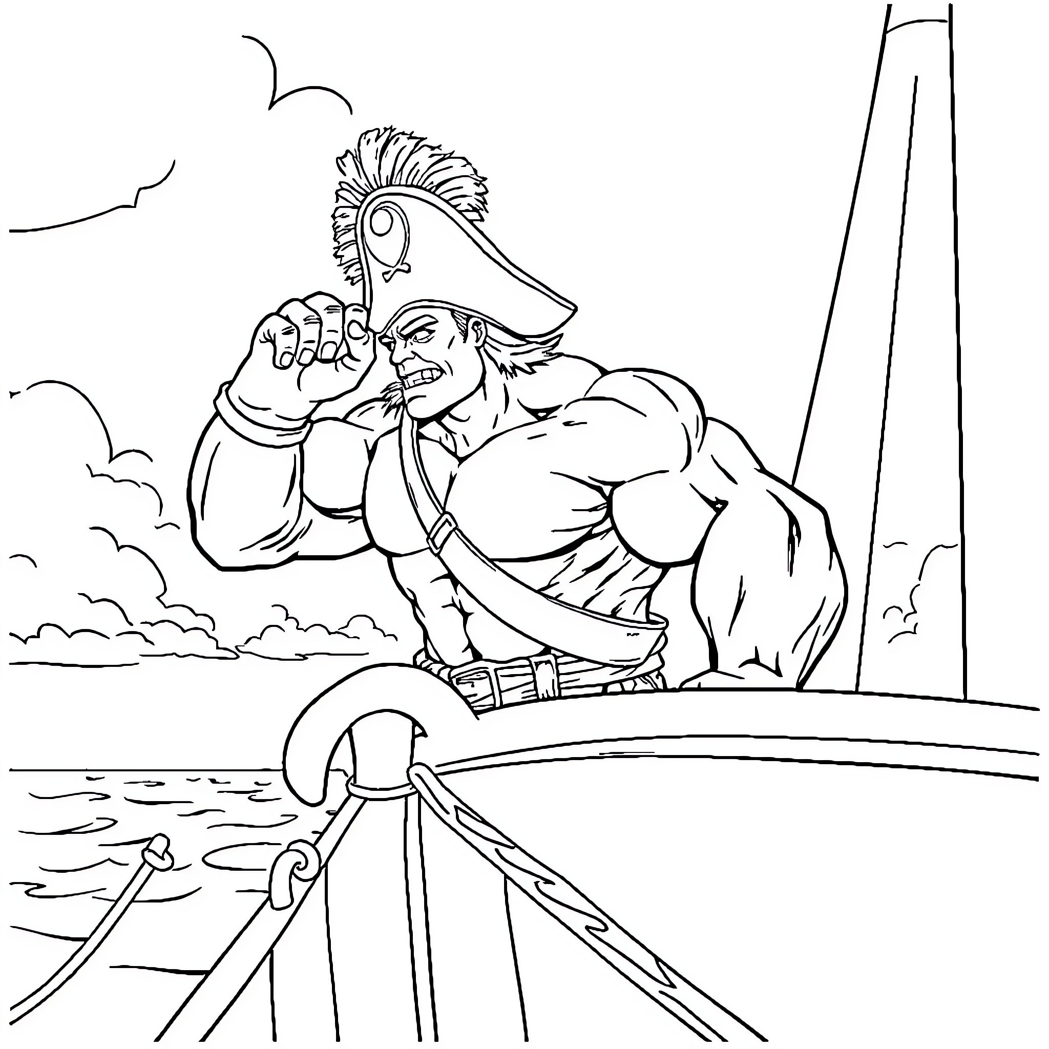 Hulk Heroically Battles on a Mighty Ship Coloring Page (free black-and-white line drawing printable PDF for all, from beginners to advanced learners, including children, teens, adults, and seniors)