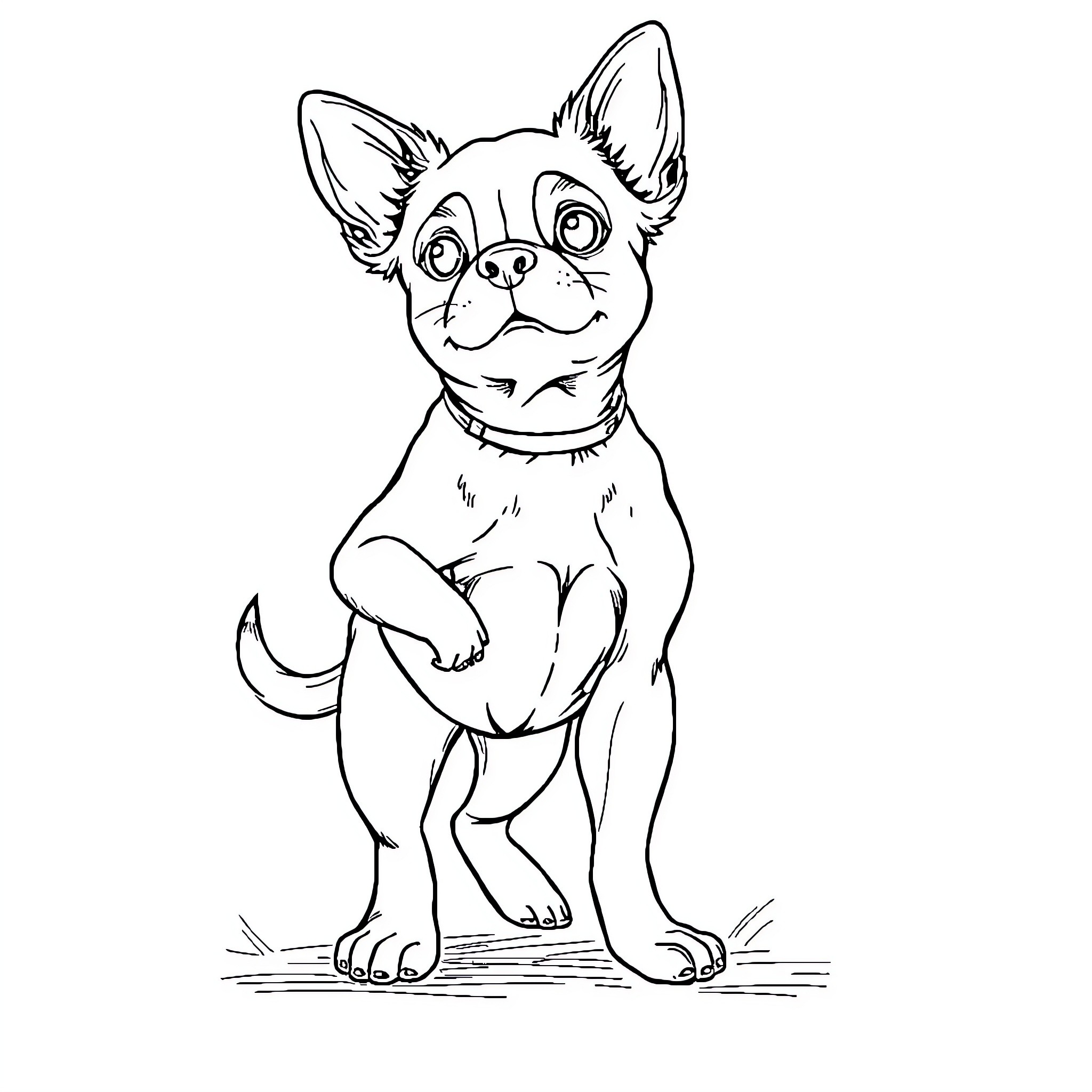 Chichi the happy chihuahua Coloring Page (free black-and-white line drawing printable PDF for all, from beginners to advanced learners, including children, teens, adults, and seniors)