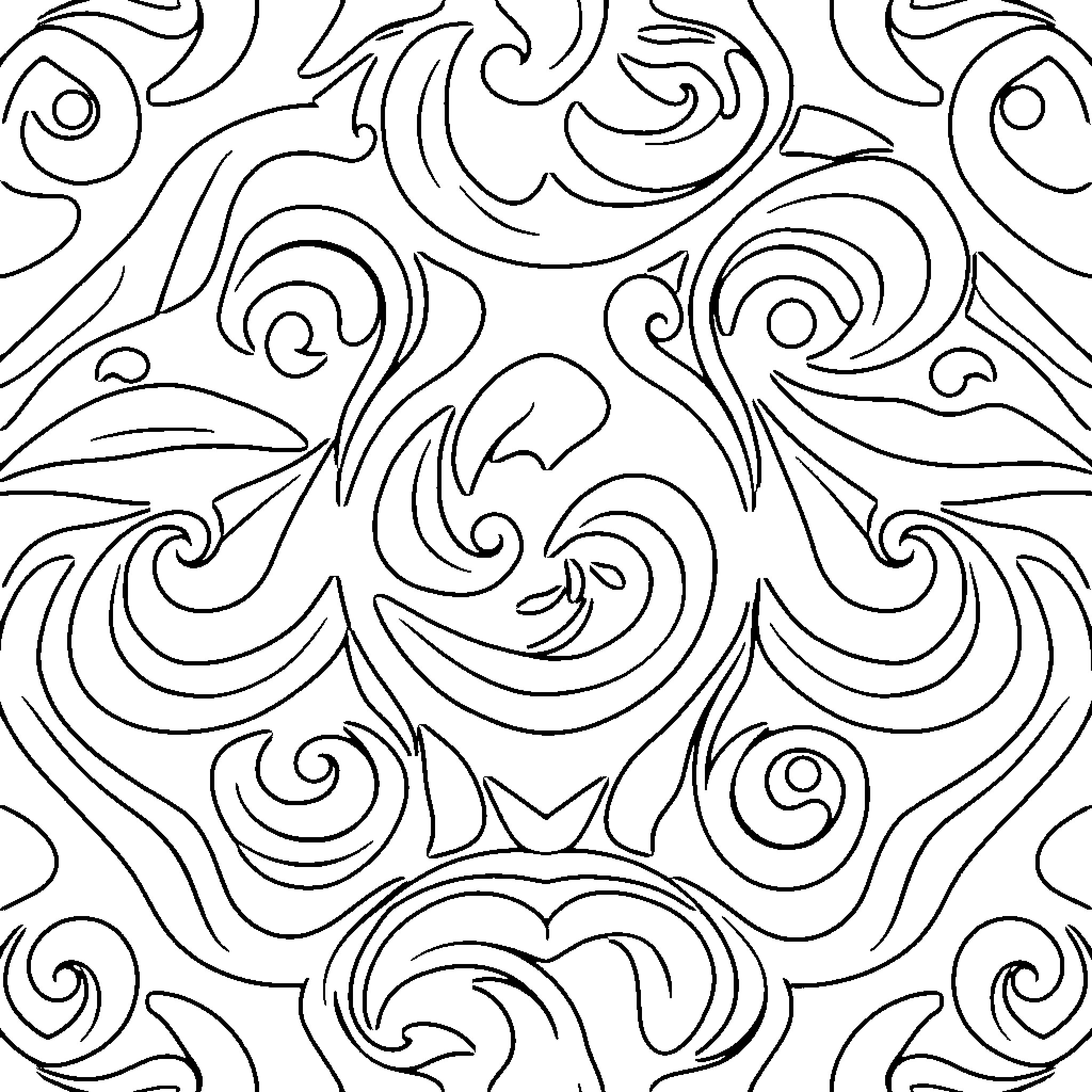 Abstract Pattern of Swirling Shapes Coloring Page (free black-and-white line drawing printable PDF for all, from beginners to advanced learners, including children, teens, adults, and seniors)