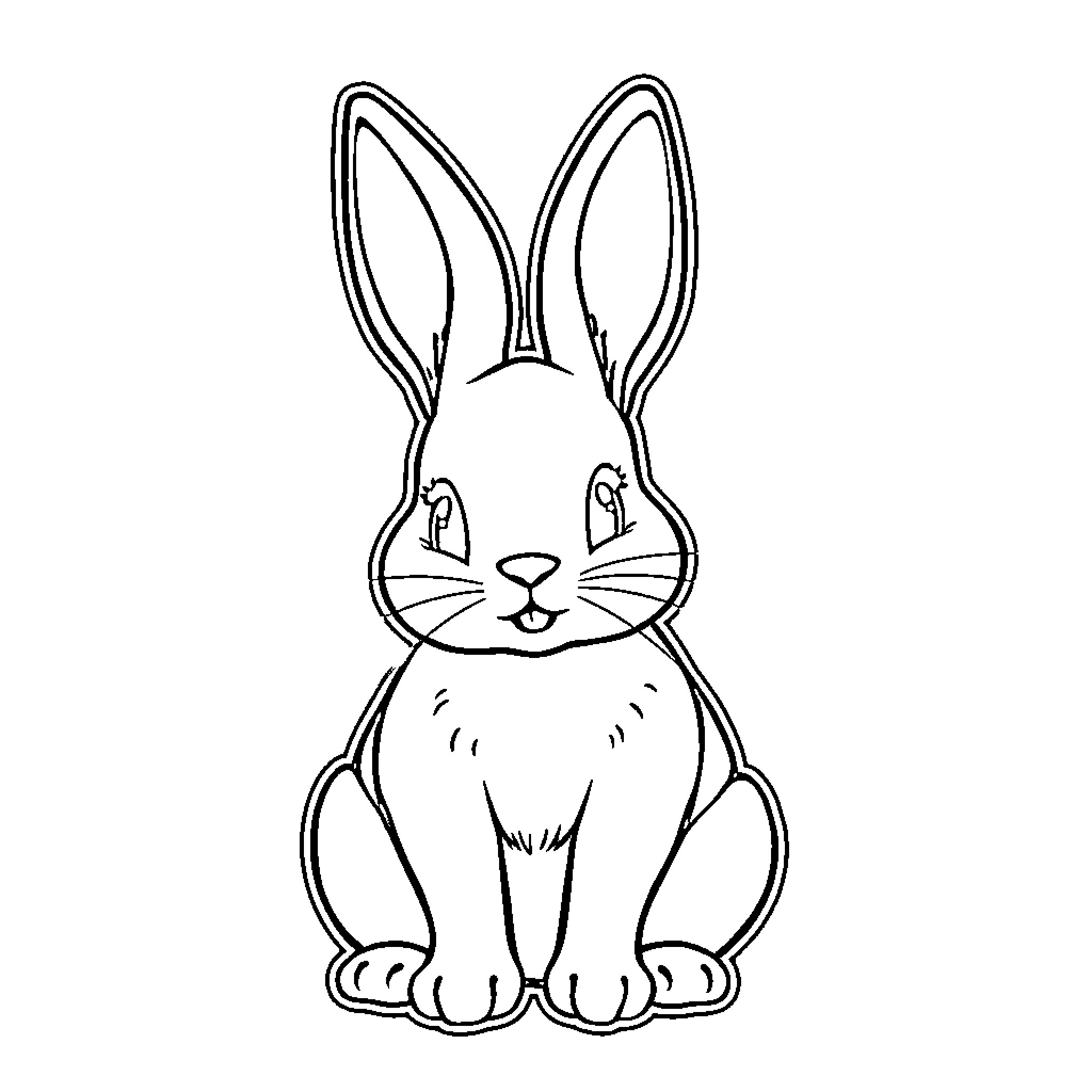 Bunny sitting attentively Coloring Page (free black-and-white line drawing printable PDF for all, from beginners to advanced learners, including children, teens, adults, and seniors)