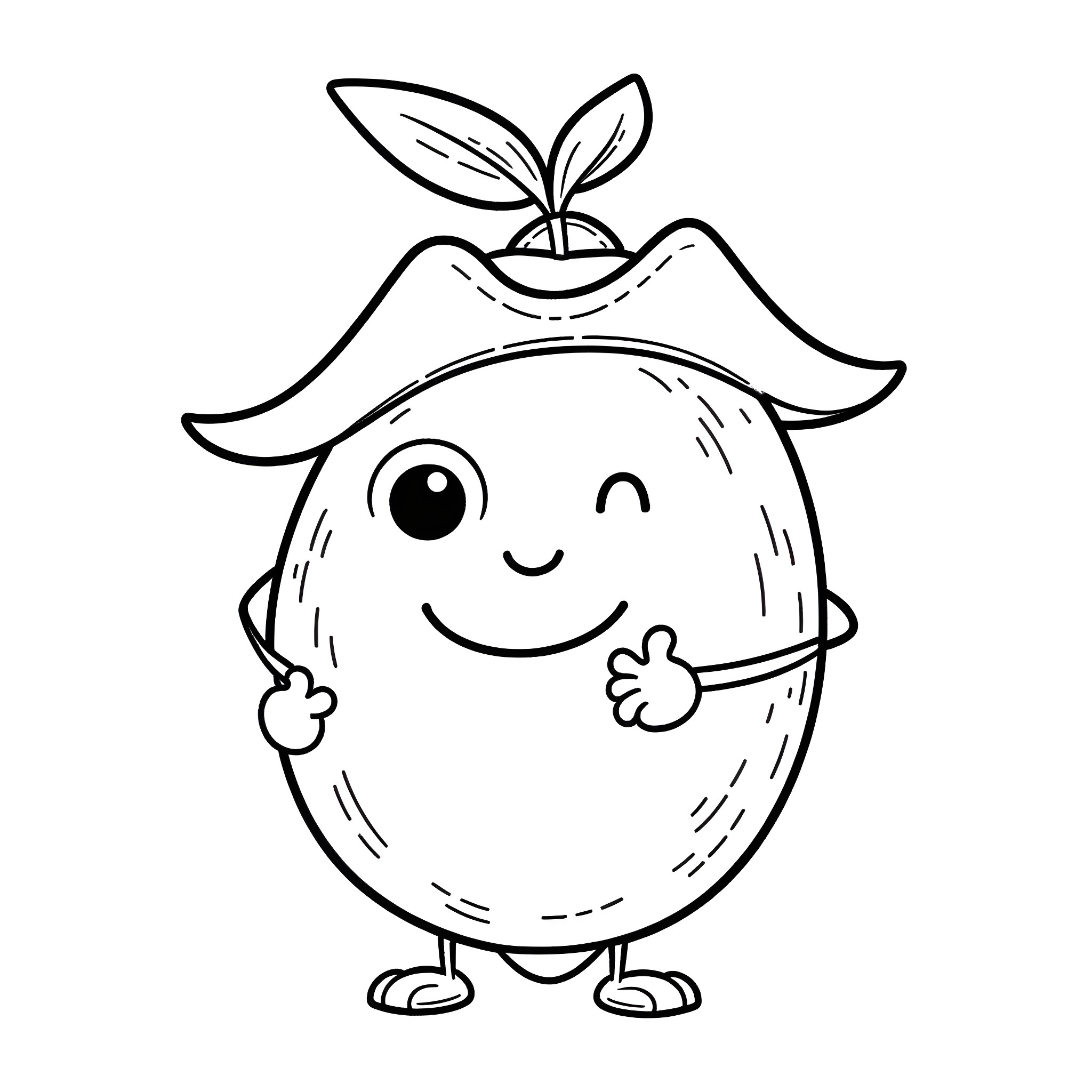 Lemon character in a happy pose Coloring Page (free black-and-white line drawing printable PDF for all, from beginners to advanced learners, including children, teens, adults, and seniors)