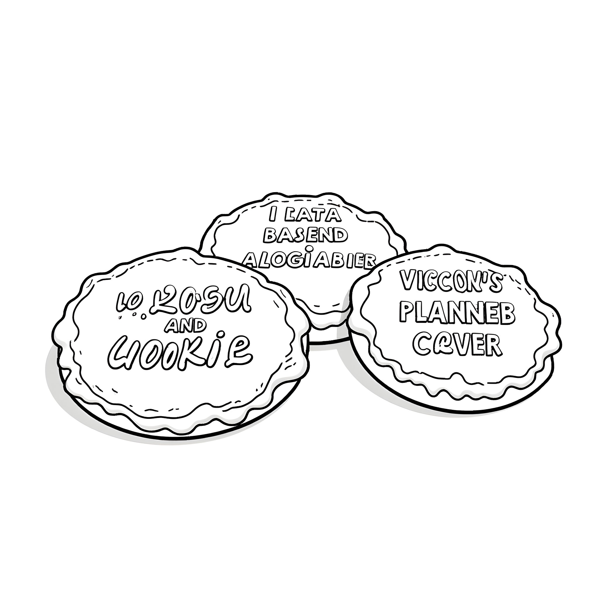 Cookie-themed objects with labels Coloring Page (free black-and-white line drawing printable PDF for all, from beginners to advanced learners, including children, teens, adults, and seniors)