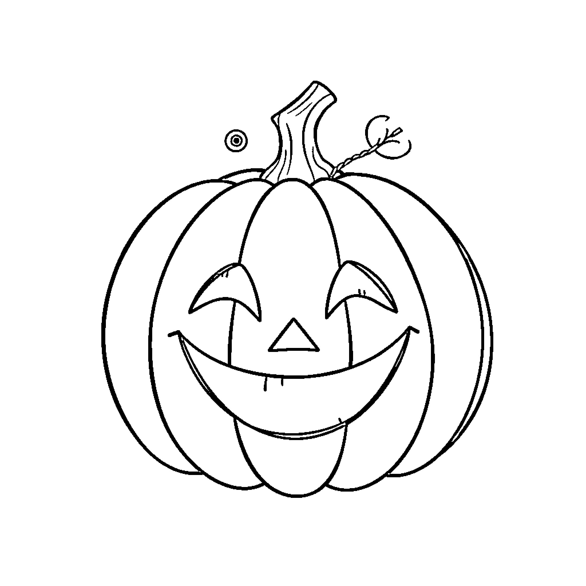 Pumpkin with a happy expression Coloring Page (free black-and-white line drawing printable PDF for all, from beginners to advanced learners, including children, teens, adults, and seniors)