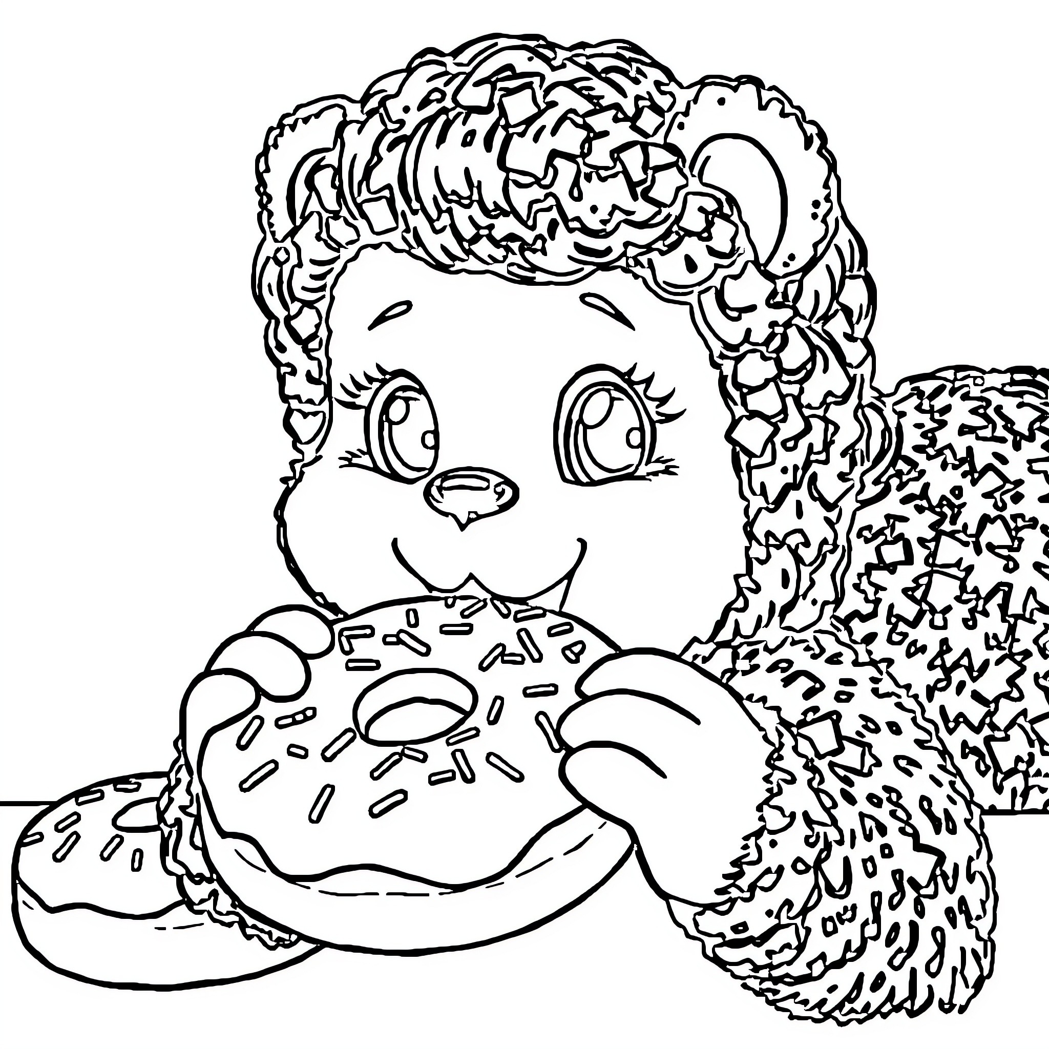 Kola enjoying a sweet treat Coloring Page (free black-and-white line drawing printable PDF for all, from beginners to advanced learners, including children, teens, adults, and seniors)