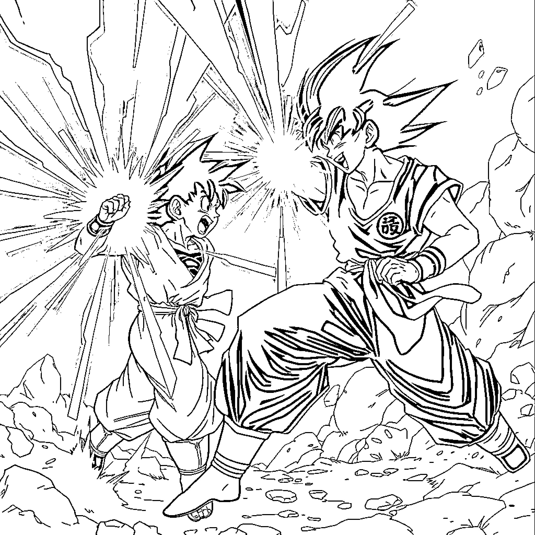 Ranma characters in fierce battle Coloring Page (free black-and-white line drawing printable PDF for all, from beginners to advanced learners, including children, teens, adults, and seniors)