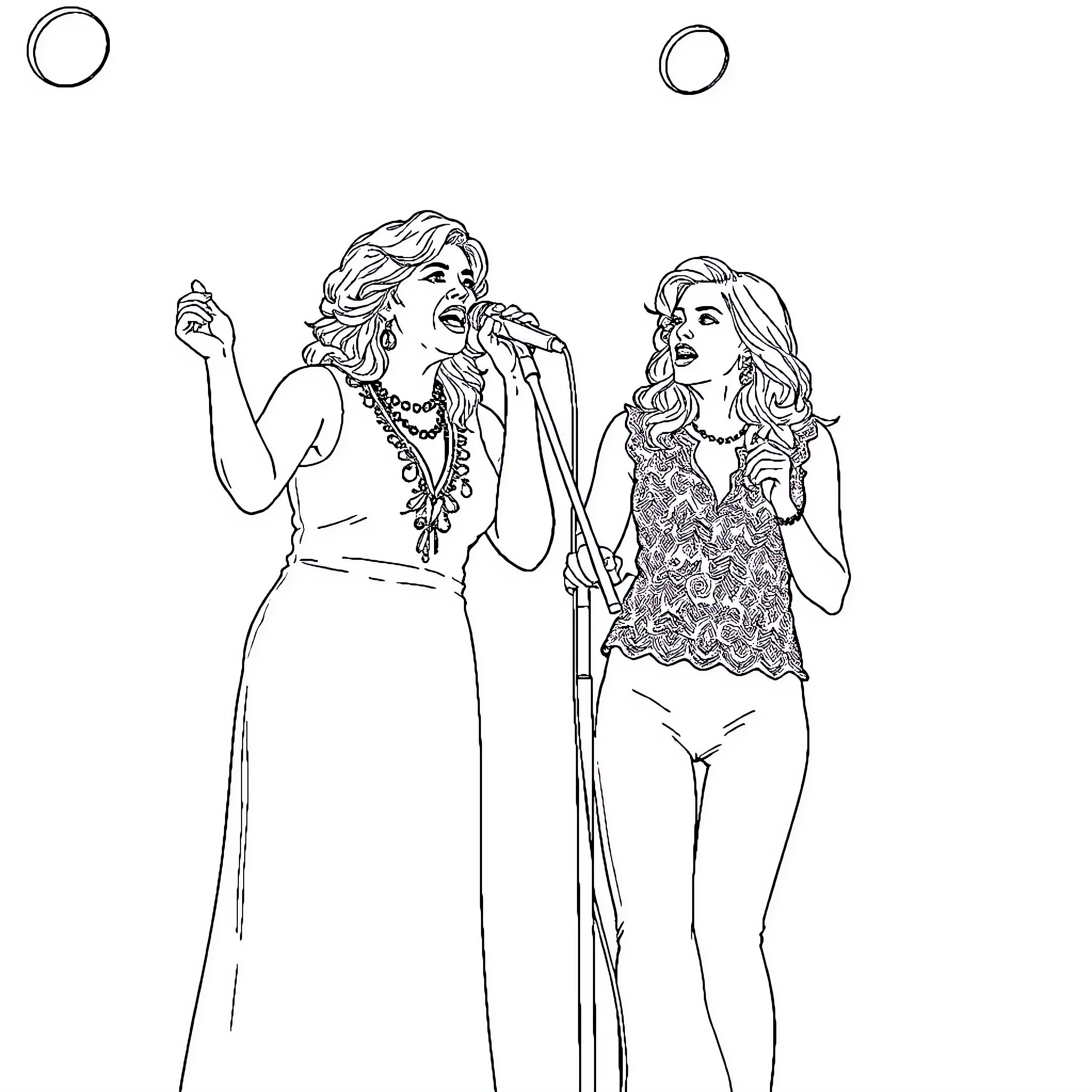 Vitaa performing on stage with another singer Coloring Page (free black-and-white line drawing printable PDF for all, from beginners to advanced learners, including children, teens, adults, and seniors)