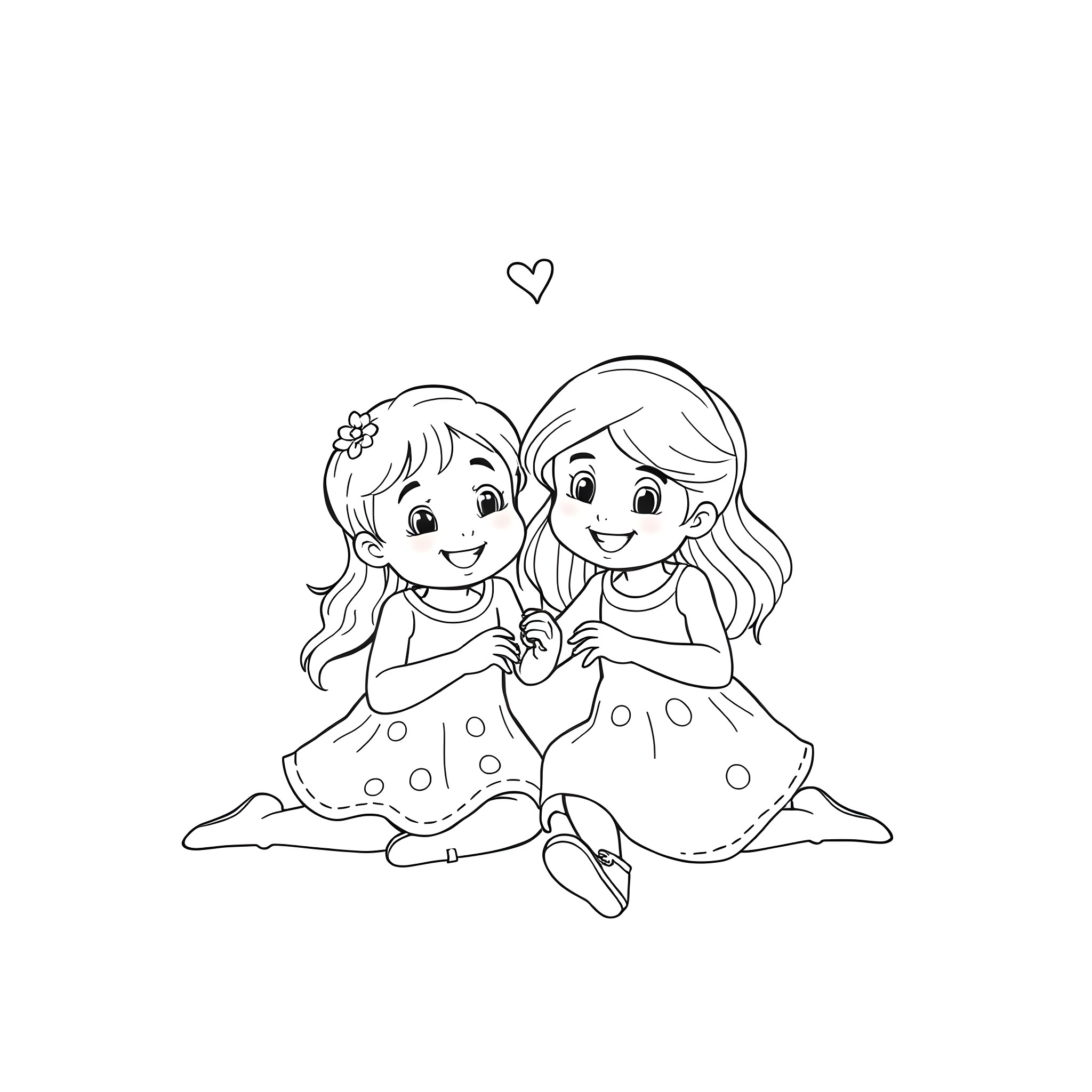 Friend sharing love and joy Coloring Page (free black-and-white line drawing printable PDF for all, from beginners to advanced learners, including children, teens, adults, and seniors)