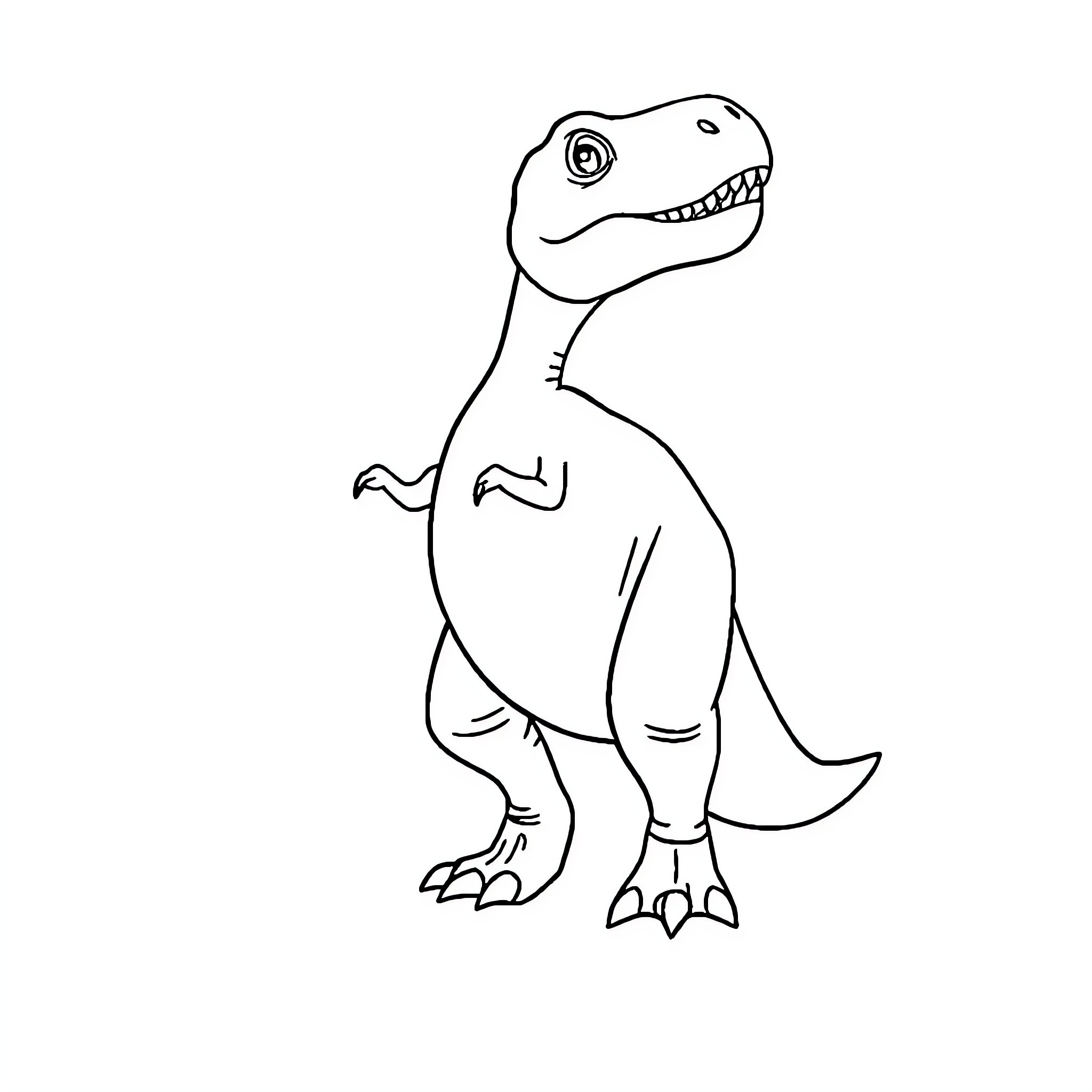 T-Rex dinosaur in simple line drawing Coloring Page (free black-and-white line drawing printable PDF for all, from beginners to advanced learners, including children, teens, adults, and seniors)