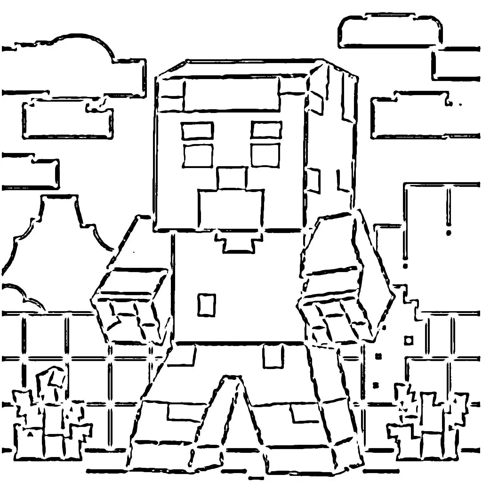 Minecraft Character exploring a blocky landscape Coloring Page (free black-and-white line drawing printable PDF for all, from beginners to advanced learners, including children, teens, adults, and seniors)