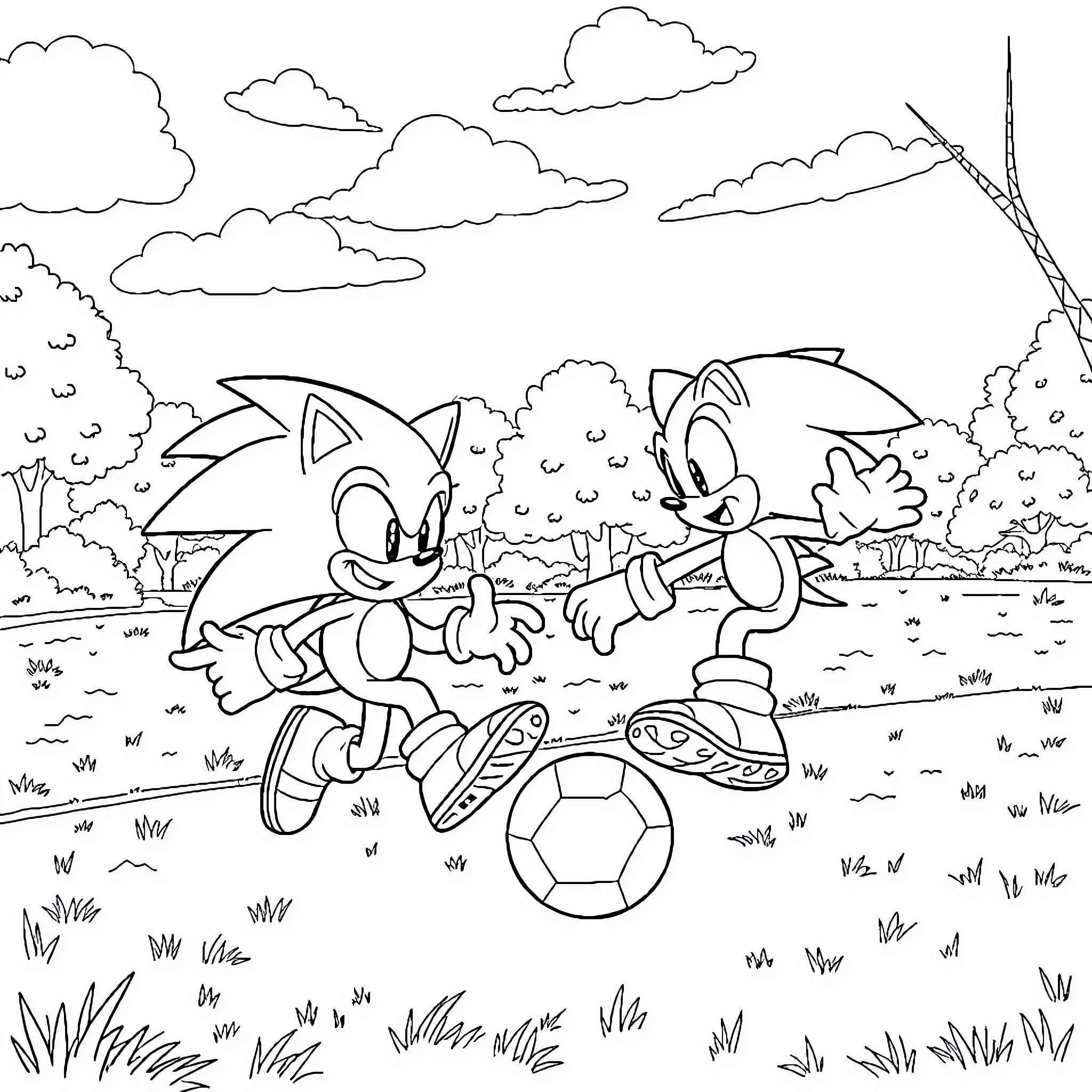 Gabi's playful adventure with Sonic Coloring Page (free black-and-white line drawing printable PDF for all, from beginners to advanced learners, including children, teens, adults, and seniors)