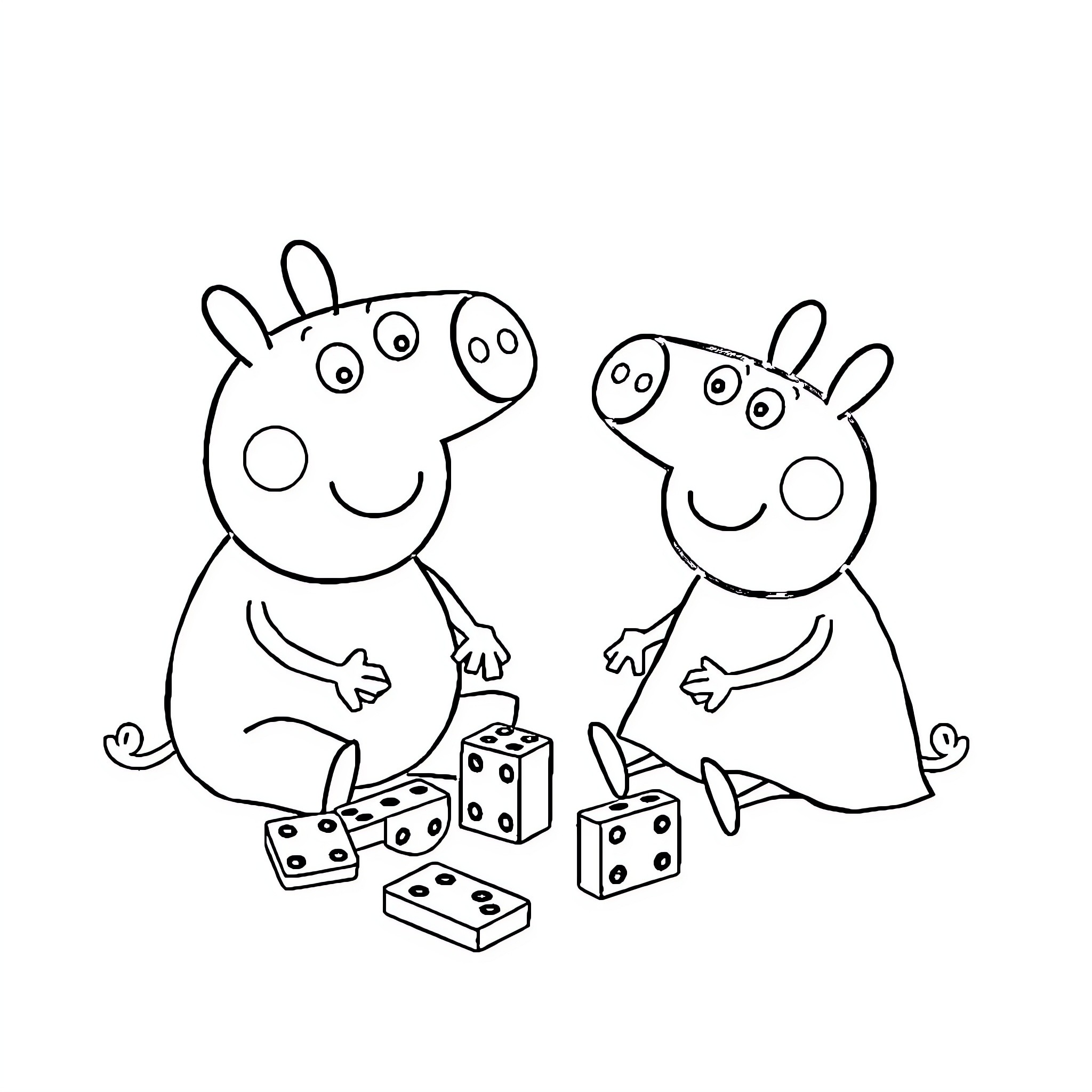 Bluey and friends playing with dice Coloring Page (free black-and-white line drawing printable PDF for all, from beginners to advanced learners, including children, teens, adults, and seniors)