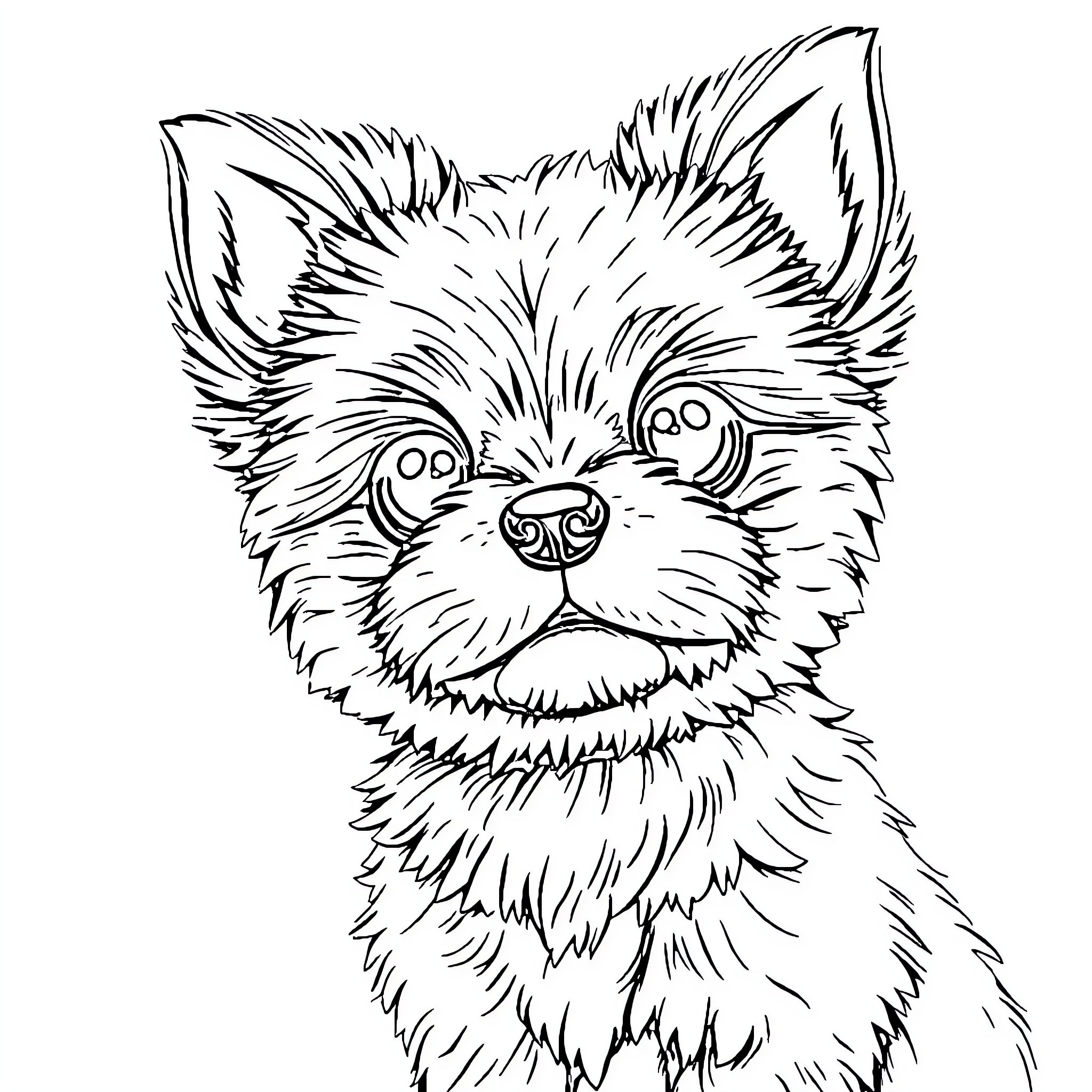 Labubu the Curious Puppy Coloring Page (free black-and-white line drawing printable PDF for all, from beginners to advanced learners, including children, teens, adults, and seniors)