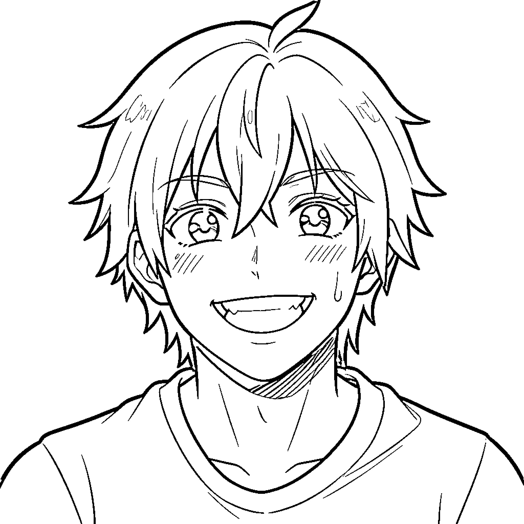 Manga Boy Expressing Emotions Coloring Page (free black-and-white line drawing printable PDF for all, from beginners to advanced learners, including children, teens, adults, and seniors)