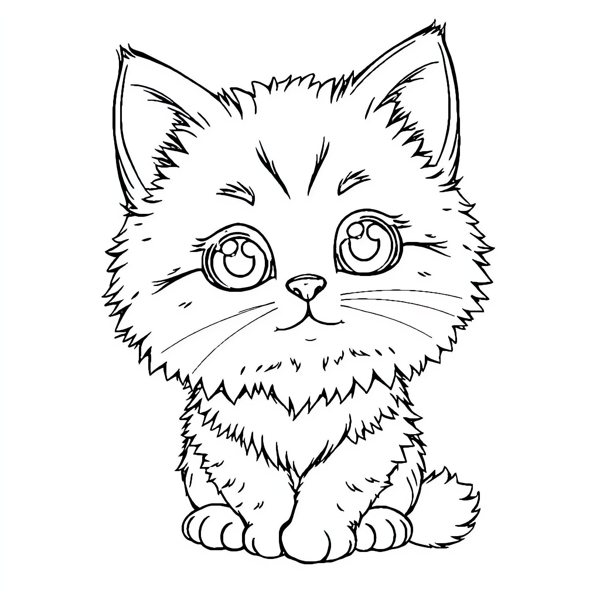 Cat in a playful and curious pose Coloring Page (free black-and-white line drawing printable PDF for all, from beginners to advanced learners, including children, teens, adults, and seniors)