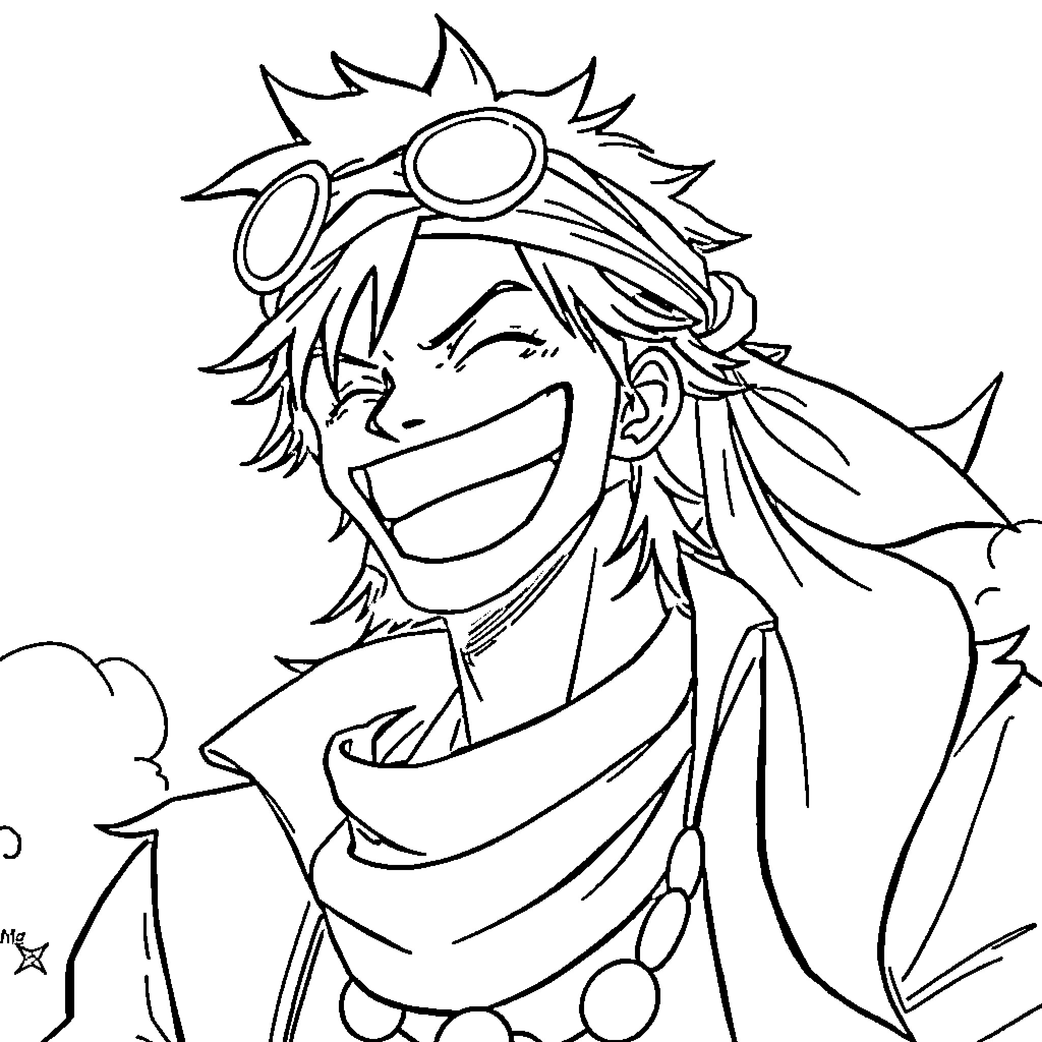 Zorro laughing joyfully in his iconic costume Coloring Page (free black-and-white line drawing printable PDF for all, from beginners to advanced learners, including children, teens, adults, and seniors)