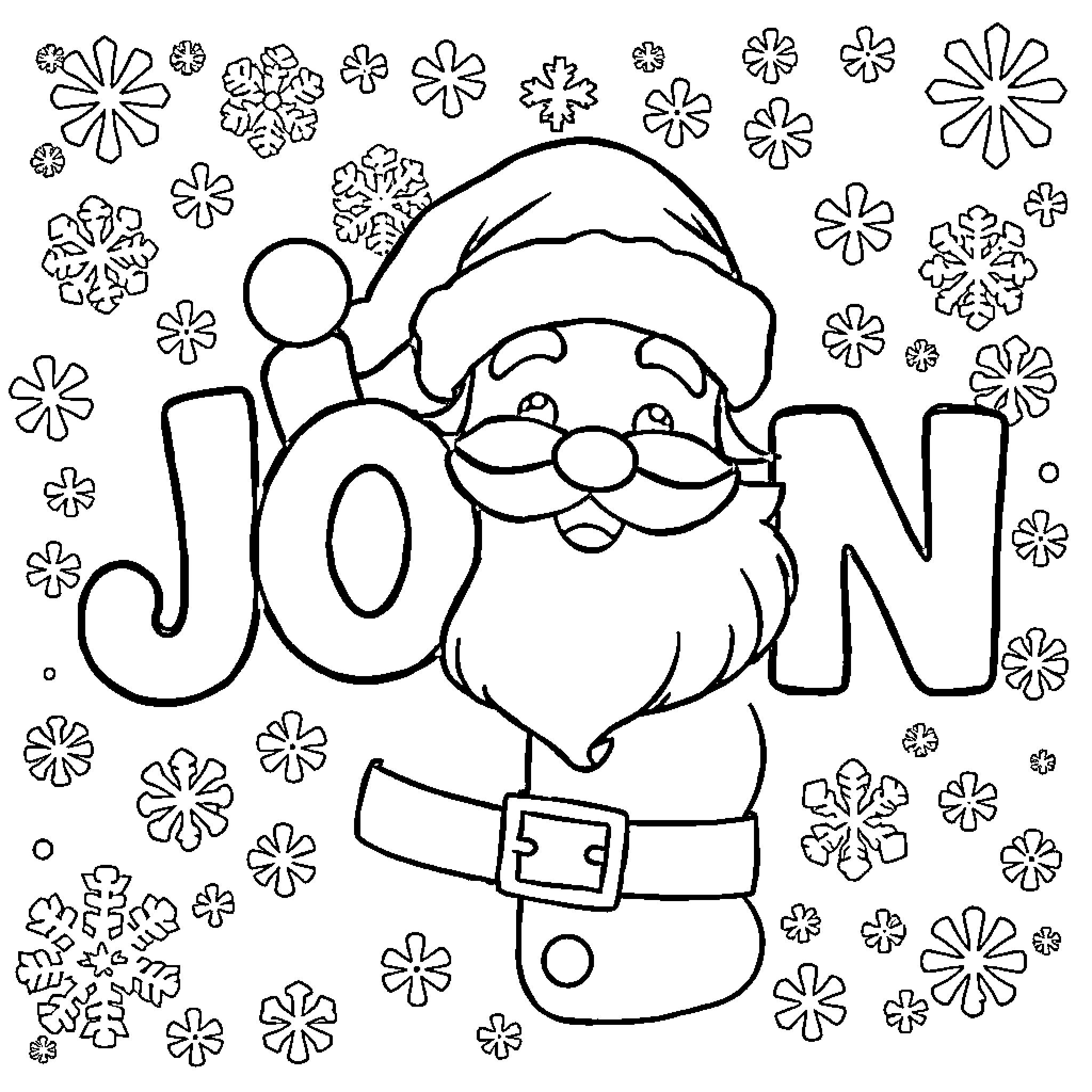 John's Snowy Christmas Joy Coloring Page (free black-and-white line drawing printable PDF for all, from beginners to advanced learners, including children, teens, adults, and seniors)