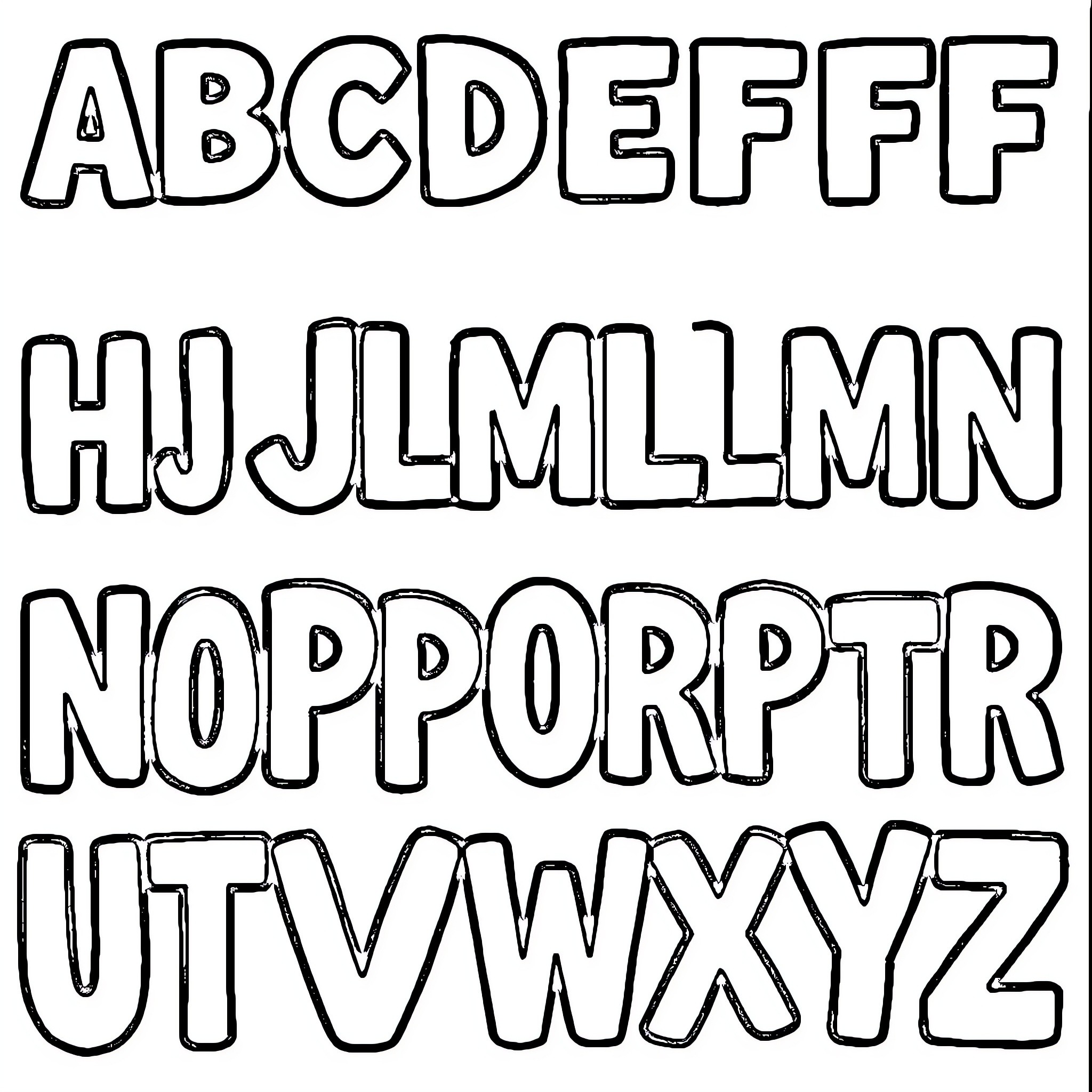 Alphabet letters in black and white sketch style Coloring Page (free black-and-white line drawing printable PDF for all, from beginners to advanced learners, including children, teens, adults, and seniors)