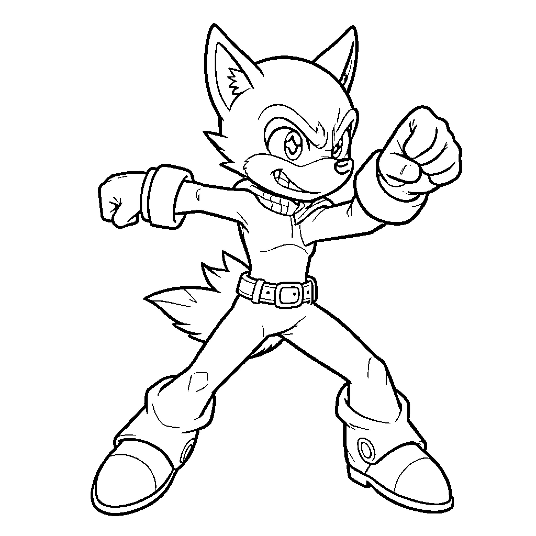 Starfox character in a dynamic fighting pose Coloring Page (free black-and-white line drawing printable PDF for all, from beginners to advanced learners, including children, teens, adults, and seniors)