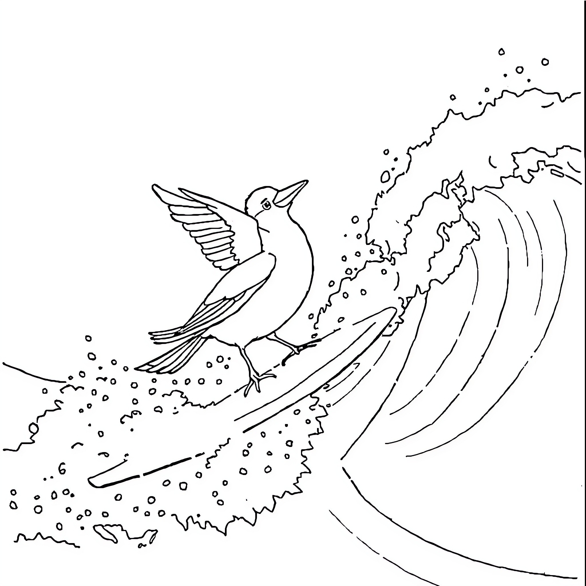 Squirrel bird flying through snowstorm Coloring Page (free black-and-white line drawing printable PDF for all, from beginners to advanced learners, including children, teens, adults, and seniors)