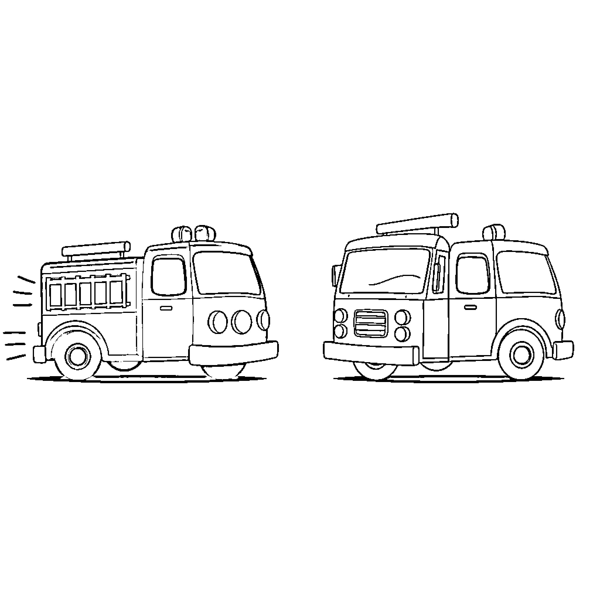 Fire Truck Rushing to Rescue Scenes Coloring Page (free black-and-white line drawing printable PDF for all, from beginners to advanced learners, including children, teens, adults, and seniors)