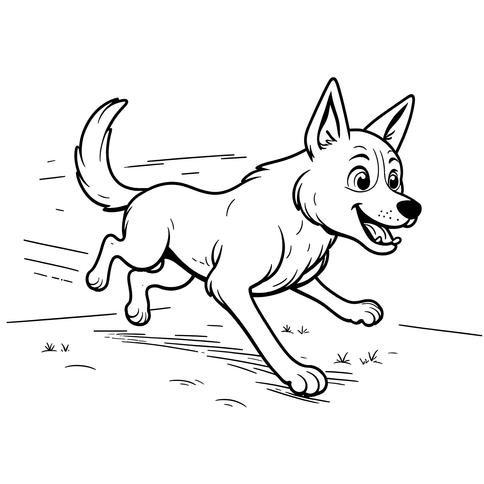 Dog Man running happily through the park Coloring Page (free black-and-white line drawing printable PDF for all, from beginners to advanced learners, including children, teens, adults, and seniors)