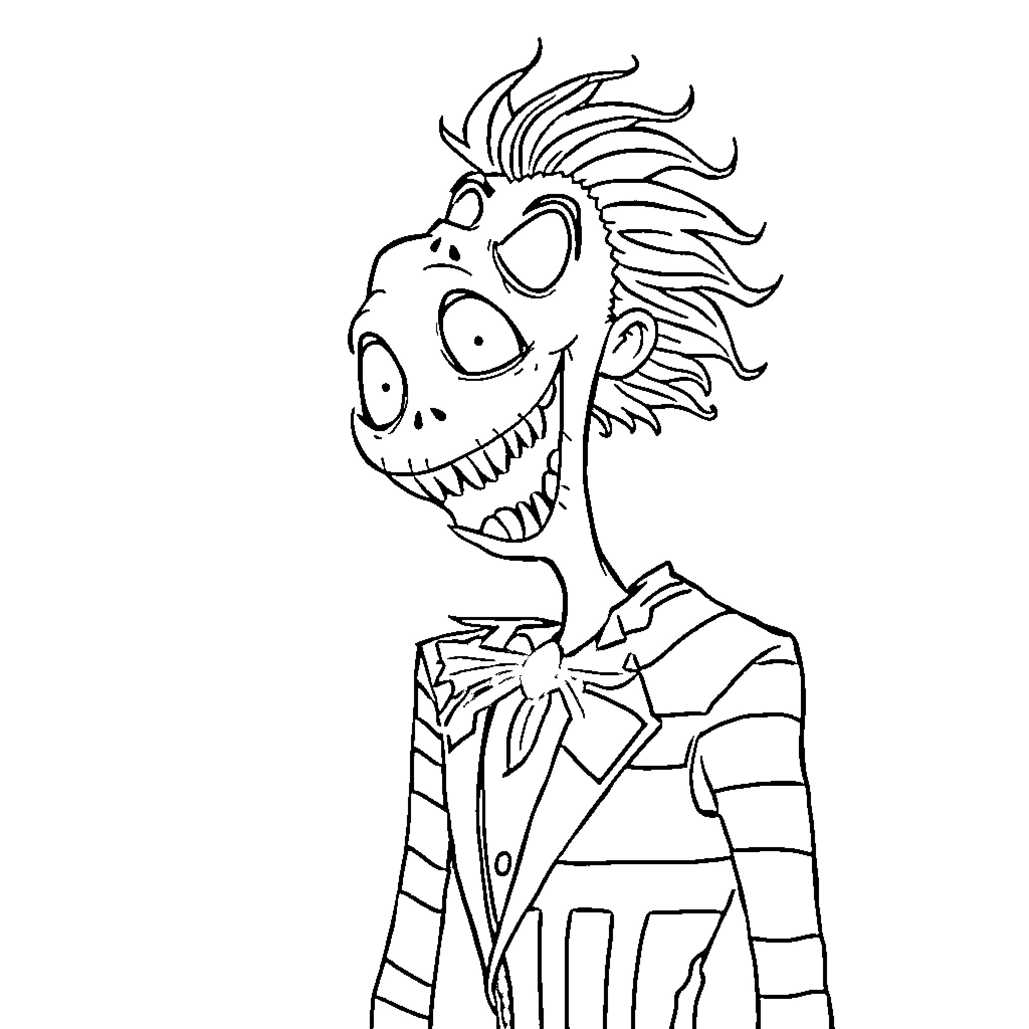 Beetle in Whimsical Attire Coloring Page (free black-and-white line drawing printable PDF for all, from beginners to advanced learners, including children, teens, adults, and seniors)