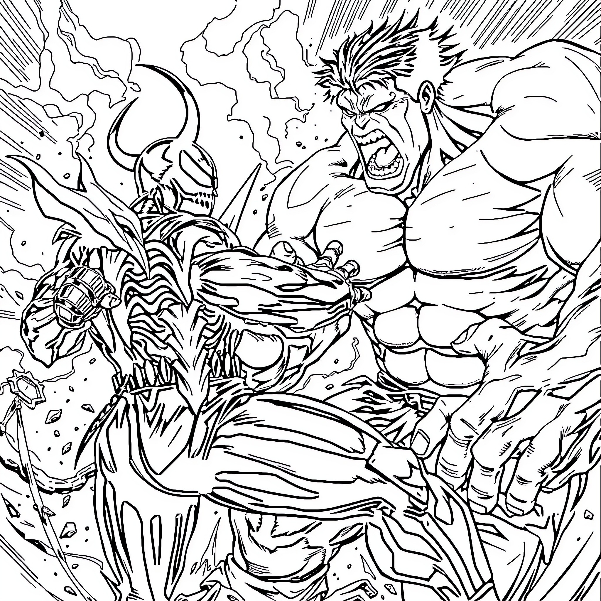 Spawn of Intense Battle Coloring Page (free black-and-white line drawing printable PDF for all, from beginners to advanced learners, including children, teens, adults, and seniors)