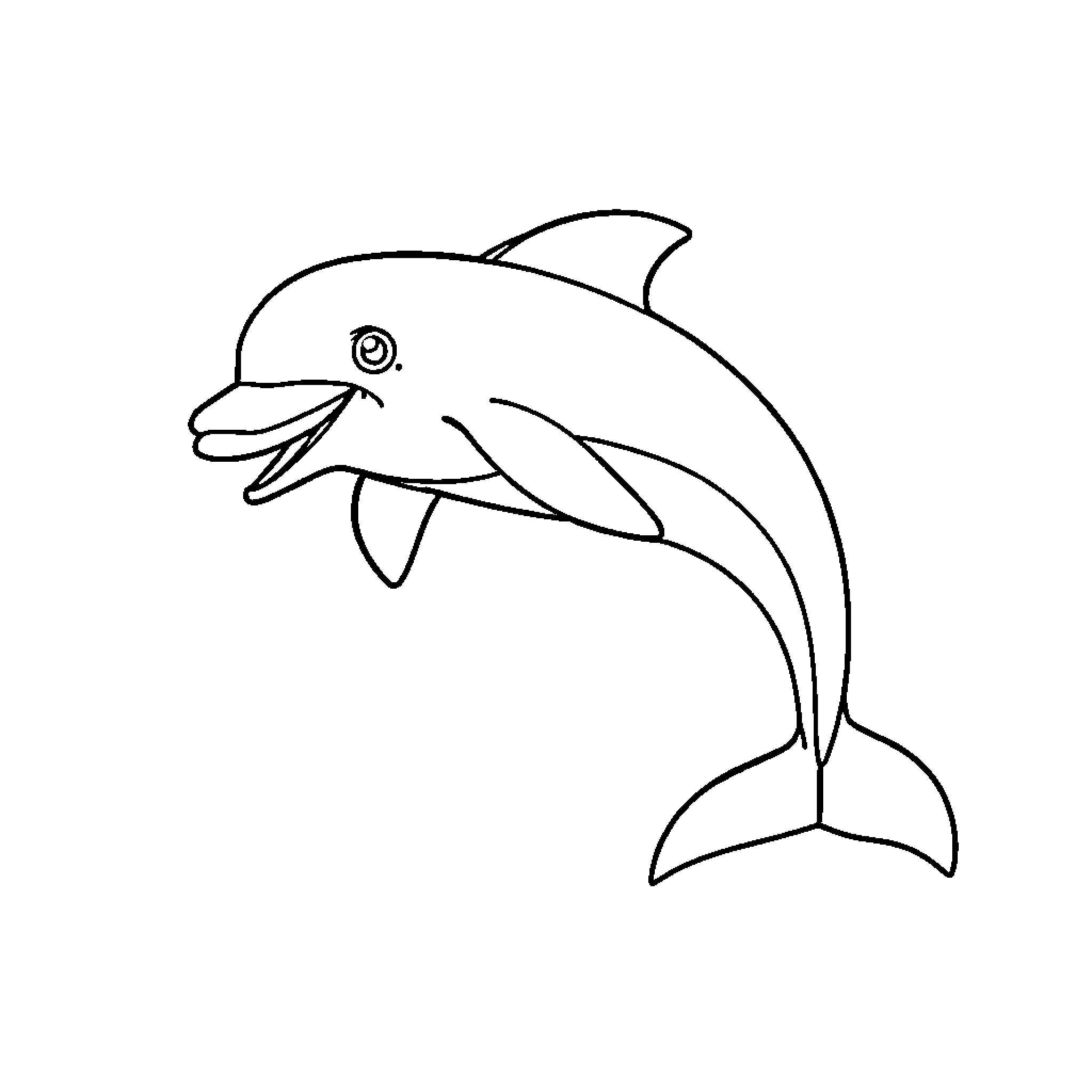 Dolphin swimming joyfully in the ocean Coloring Page (free black-and-white line drawing printable PDF for all, from beginners to advanced learners, including children, teens, adults, and seniors)