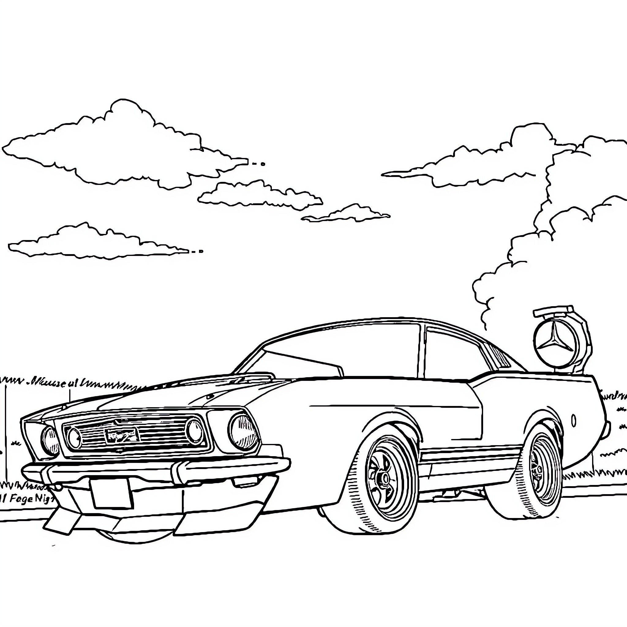 Mustang racing through the countryside Coloring Page (free black-and-white line drawing printable PDF for all, from beginners to advanced learners, including children, teens, adults, and seniors)