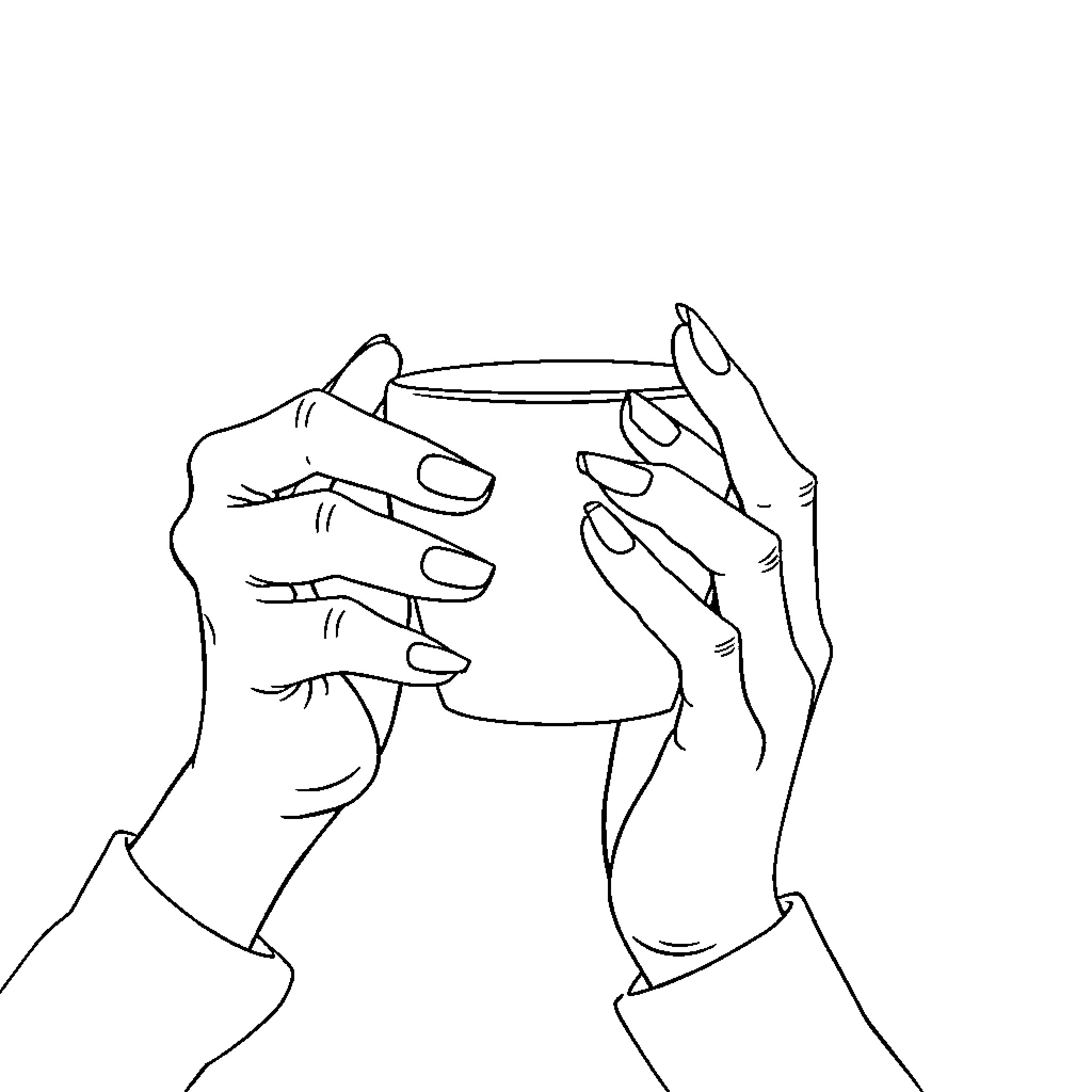 Hand holding a small object Coloring Page (free black-and-white line drawing printable PDF for all, from beginners to advanced learners, including children, teens, adults, and seniors)