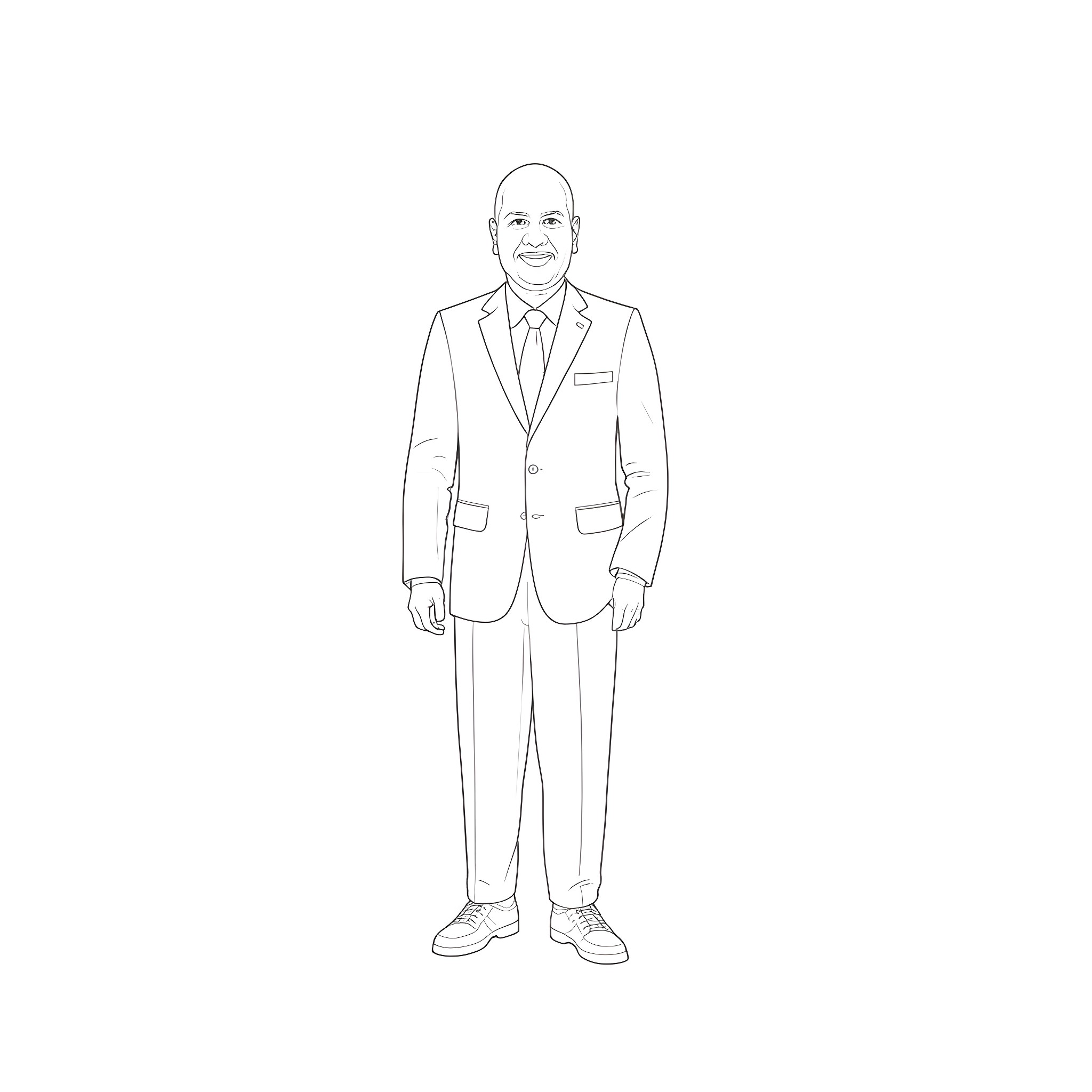 Tebboune, a dignified leader in formal attire Coloring Page (free black-and-white line drawing printable PDF for all, from beginners to advanced learners, including children, teens, adults, and seniors)