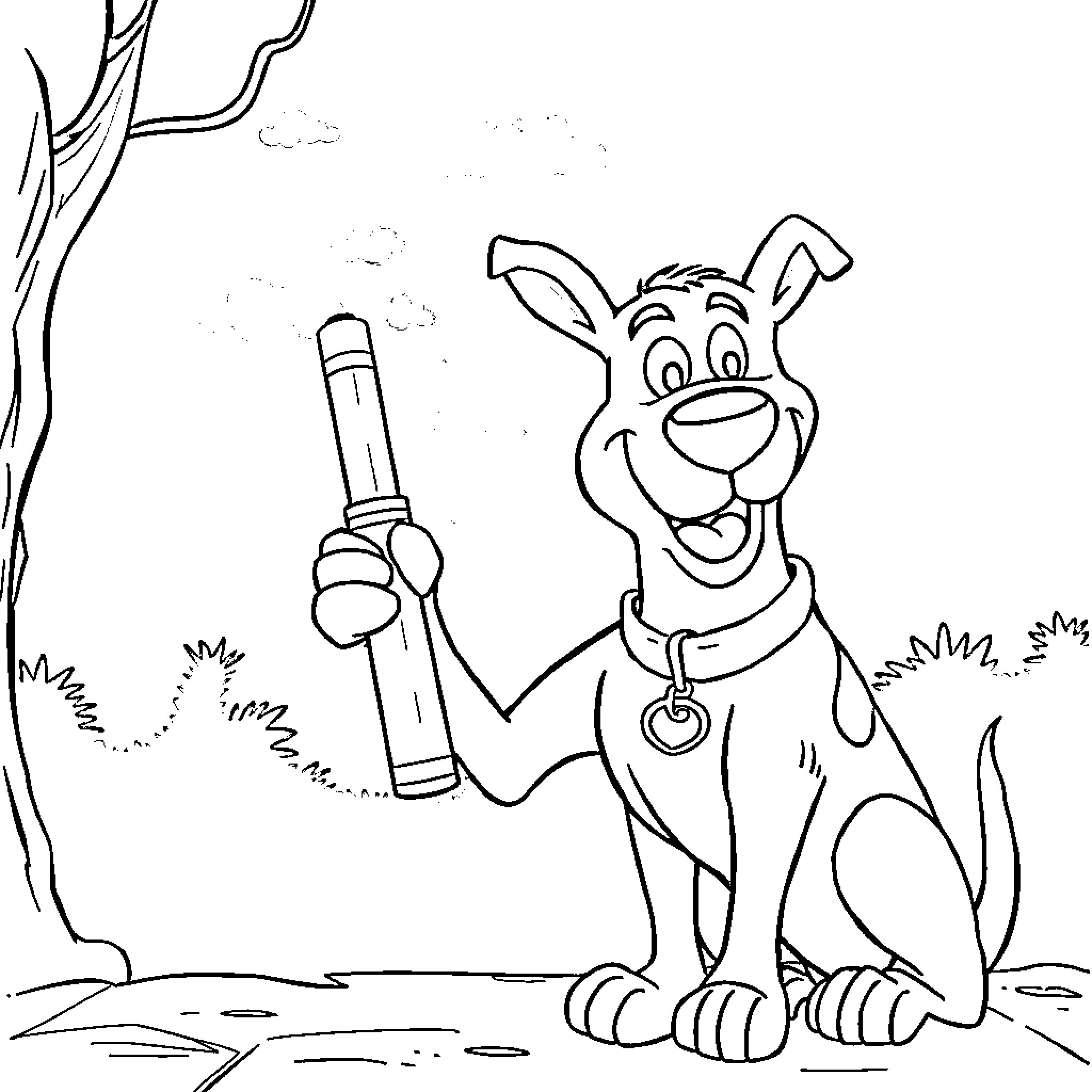 Scooby Doo's Joyful Outdoor Adventure Coloring Page (free black-and-white line drawing printable PDF for all, from beginners to advanced learners, including children, teens, adults, and seniors)