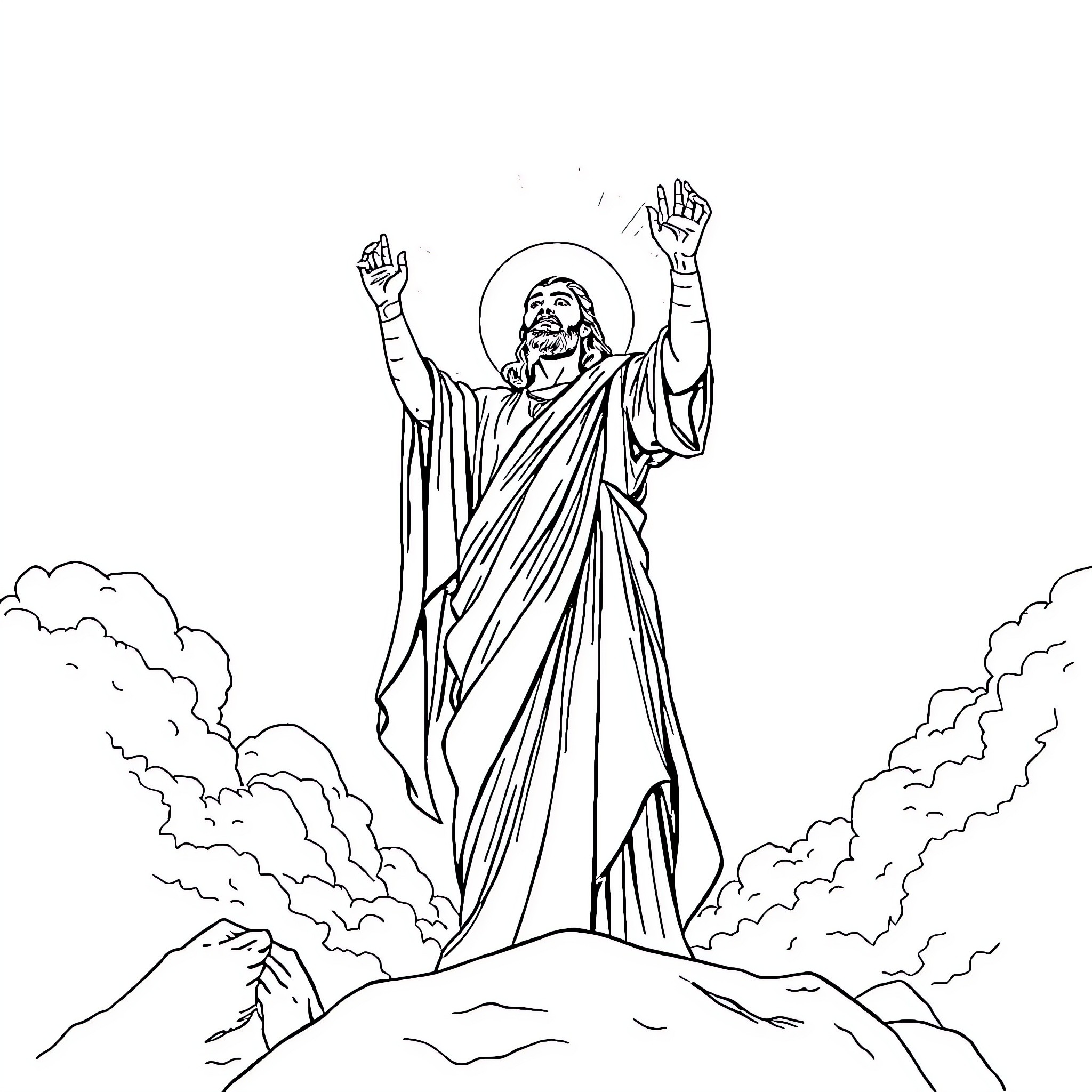 Jehova's Triumphant Savior Stands Victorious Coloring Page (free black-and-white line drawing printable PDF for all, from beginners to advanced learners, including children, teens, adults, and seniors)
