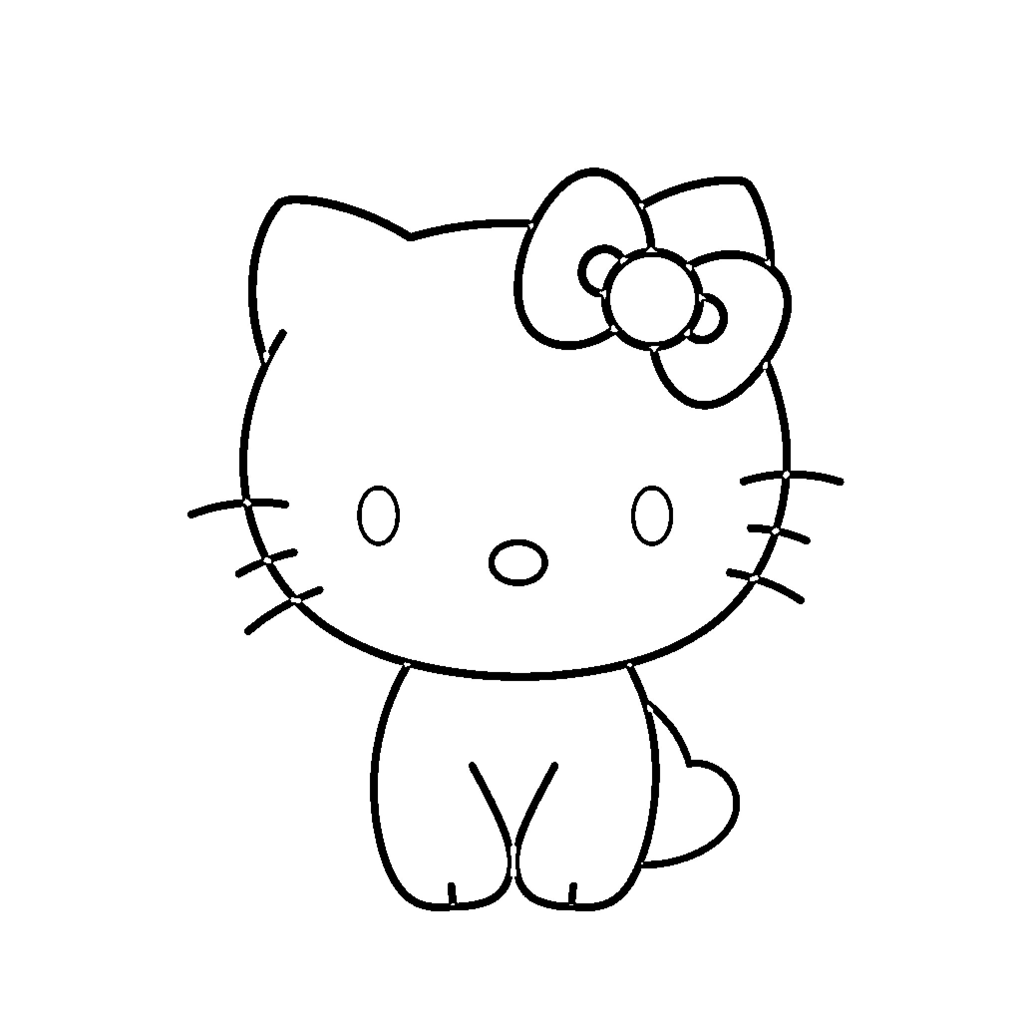 Hello Kitty smiling happily Coloring Page (free black-and-white line drawing printable PDF for all, from beginners to advanced learners, including children, teens, adults, and seniors)