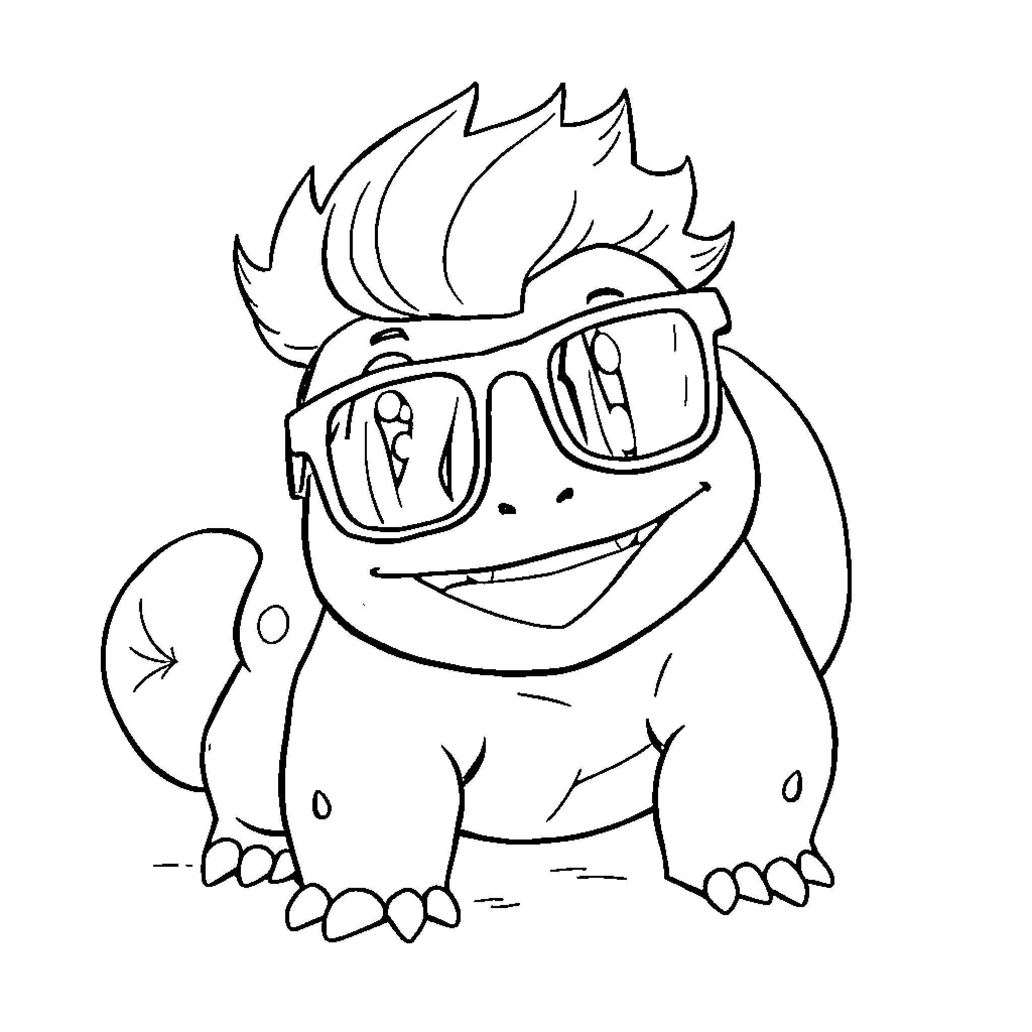 Bulbasaur wearing stylish glasses and smiling Coloring Page (free black-and-white line drawing printable PDF for all, from beginners to advanced learners, including children, teens, adults, and seniors)