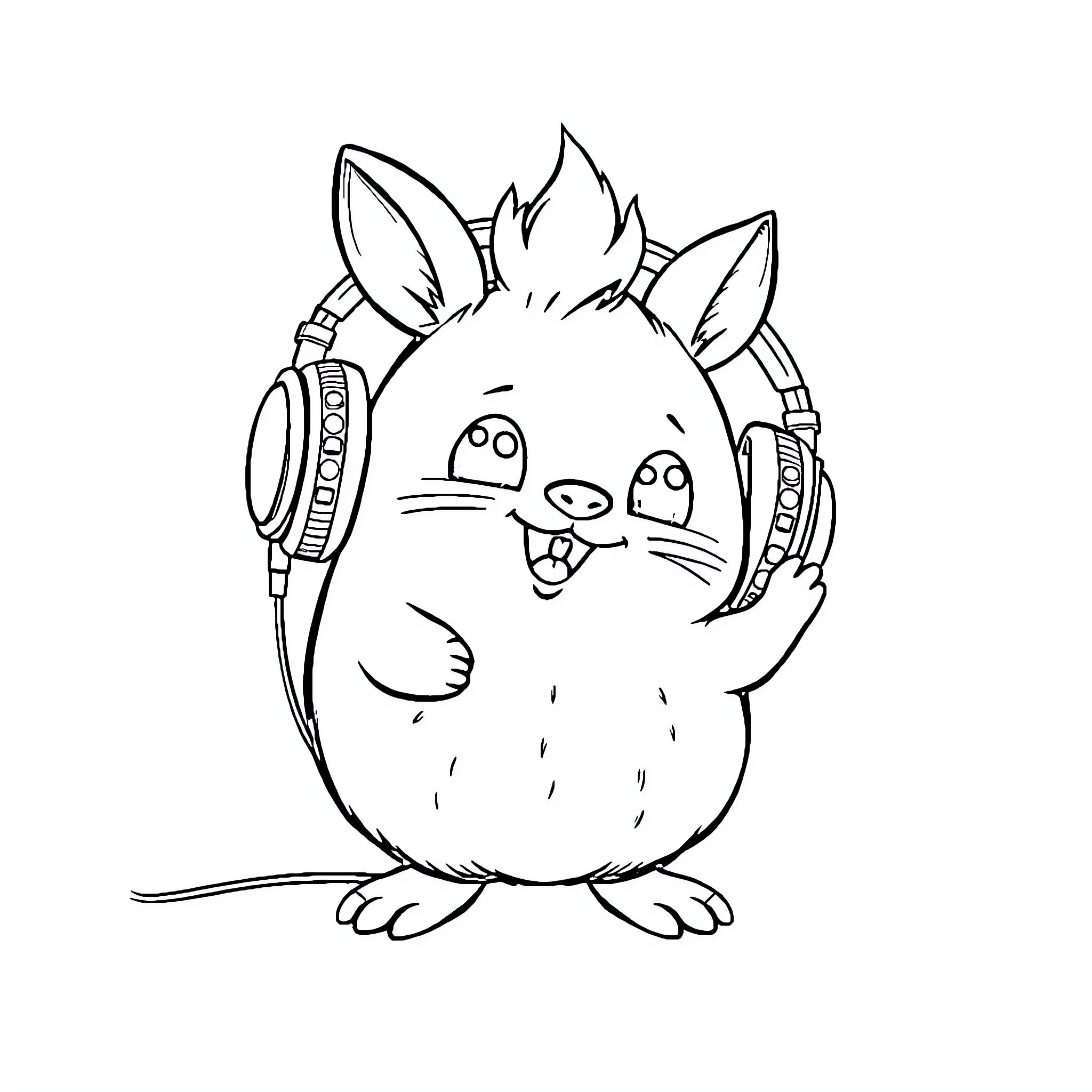 Sprunki the Joyful Creature with Headphones Coloring Page (free black-and-white line drawing printable PDF for all, from beginners to advanced learners, including children, teens, adults, and seniors)