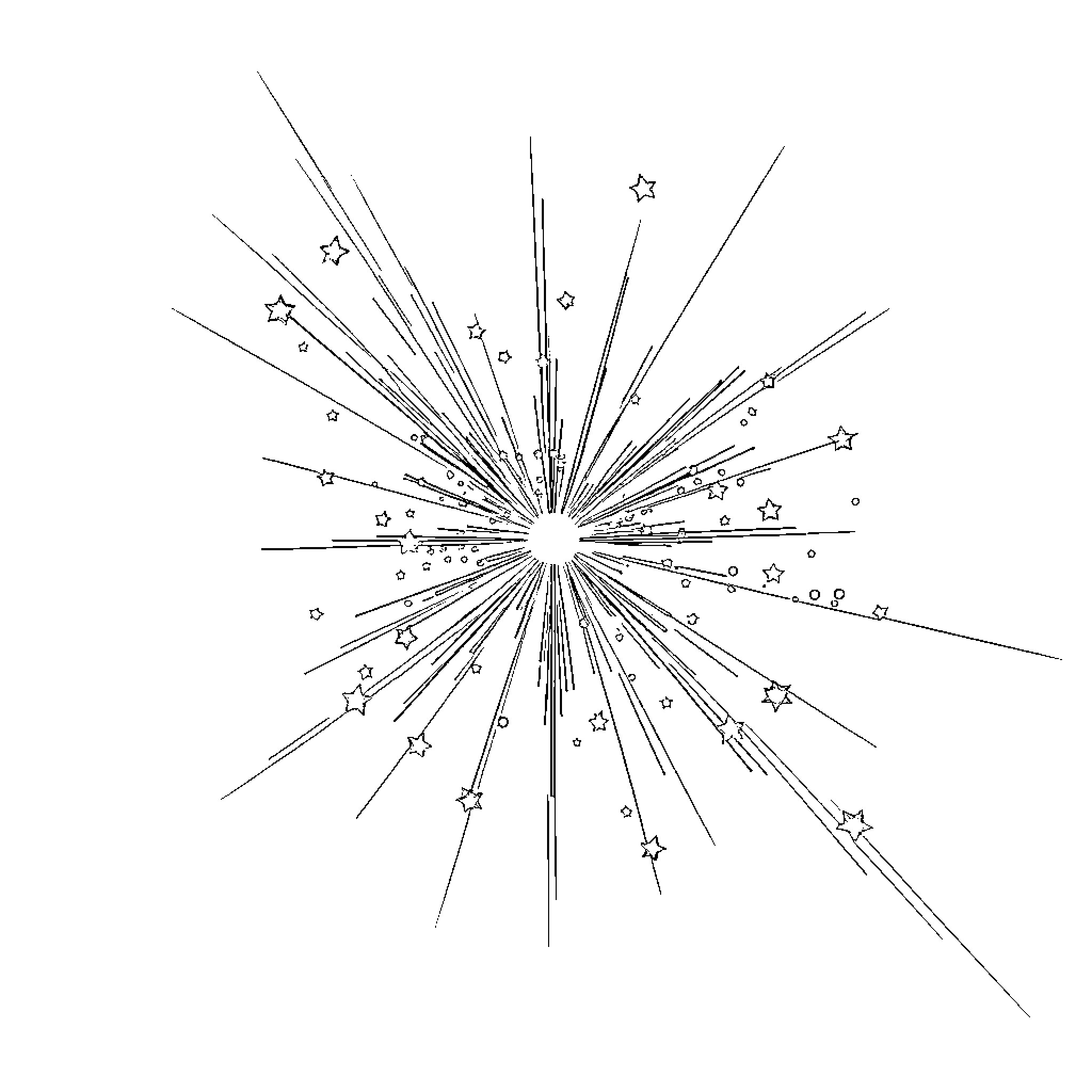 Gold Starburst Explosion with Radiating Rays Coloring Page (free black-and-white line drawing printable PDF for all, from beginners to advanced learners, including children, teens, adults, and seniors)