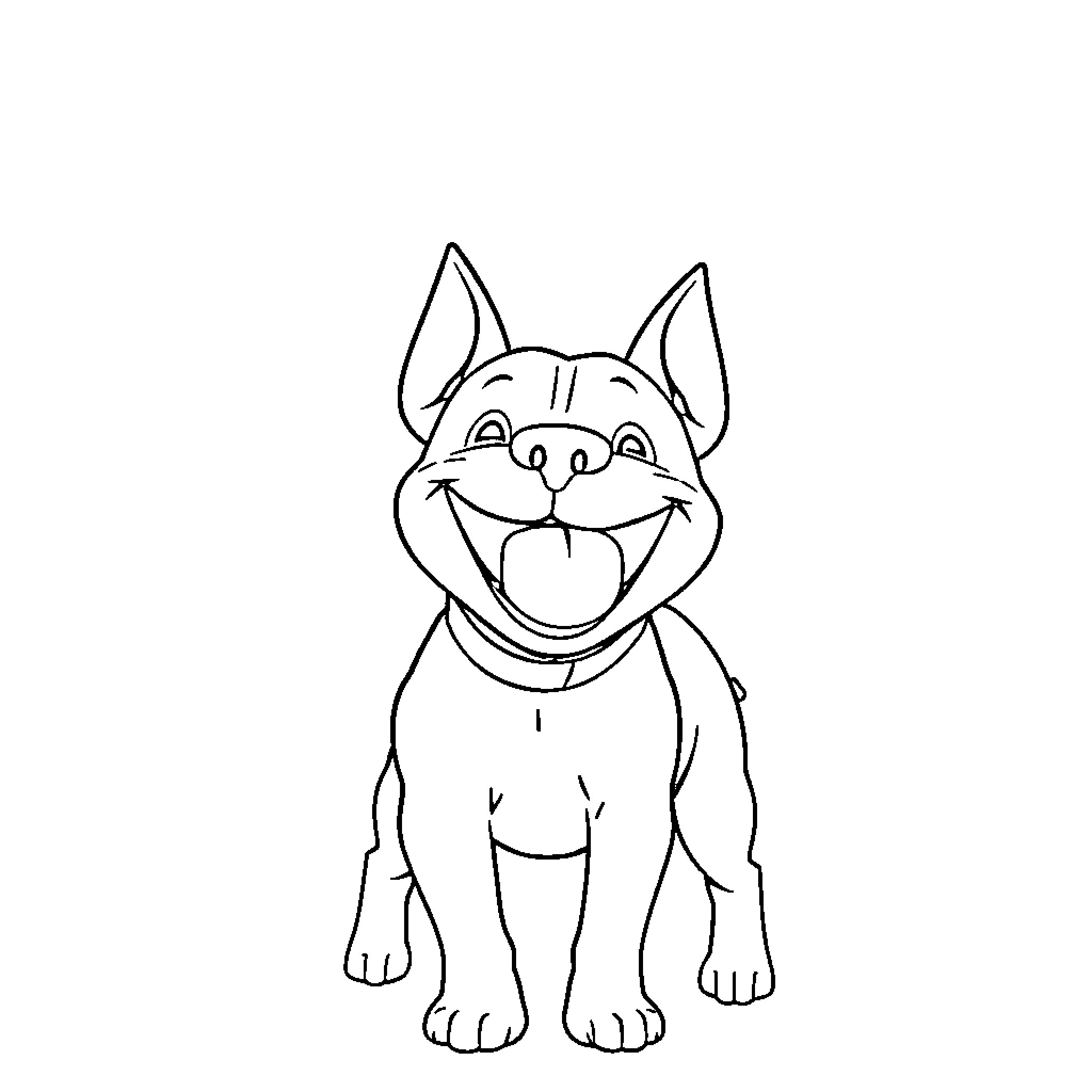 Pitbull smiling happily in a simple outline drawing Coloring Page (free black-and-white line drawing printable PDF for all, from beginners to advanced learners, including children, teens, adults, and seniors)
