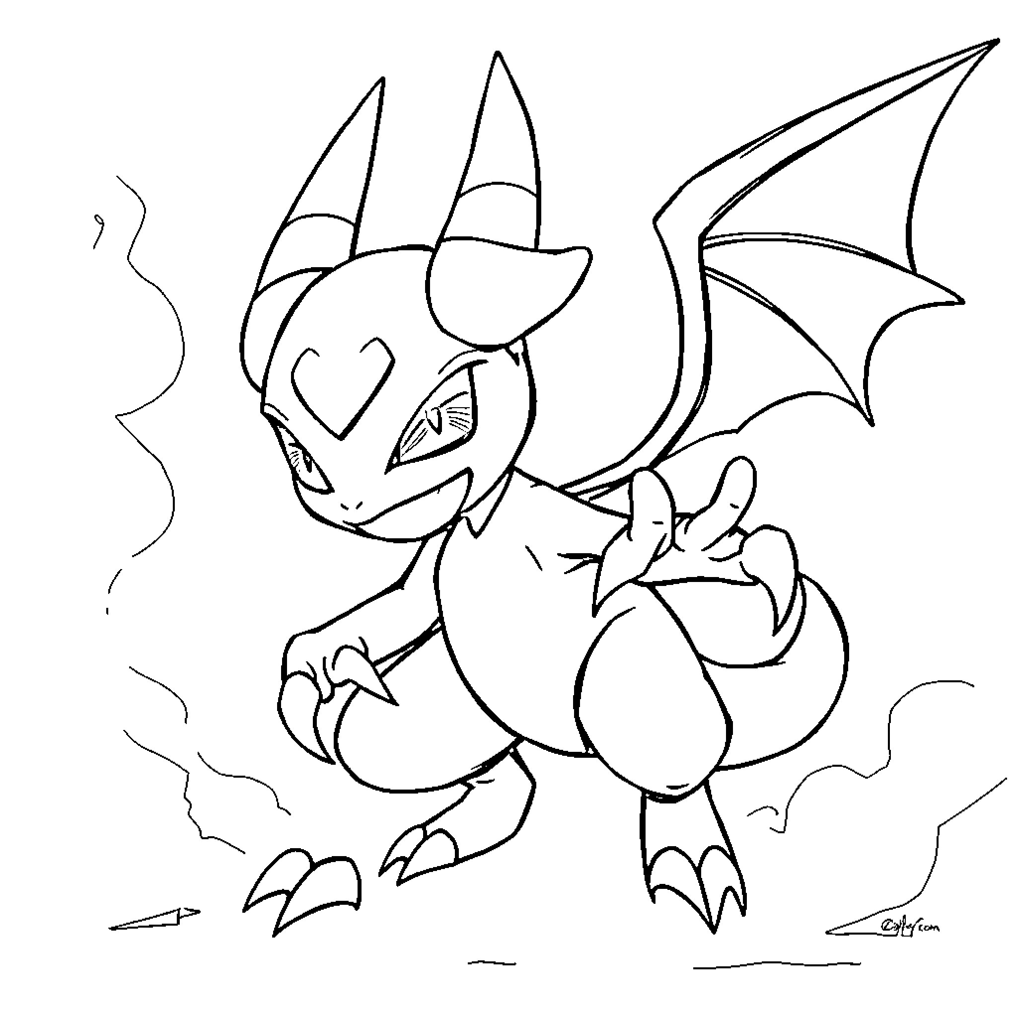Mewtwo in a Fierce Pose Coloring Page (free black-and-white line drawing printable PDF for all, from beginners to advanced learners, including children, teens, adults, and seniors)