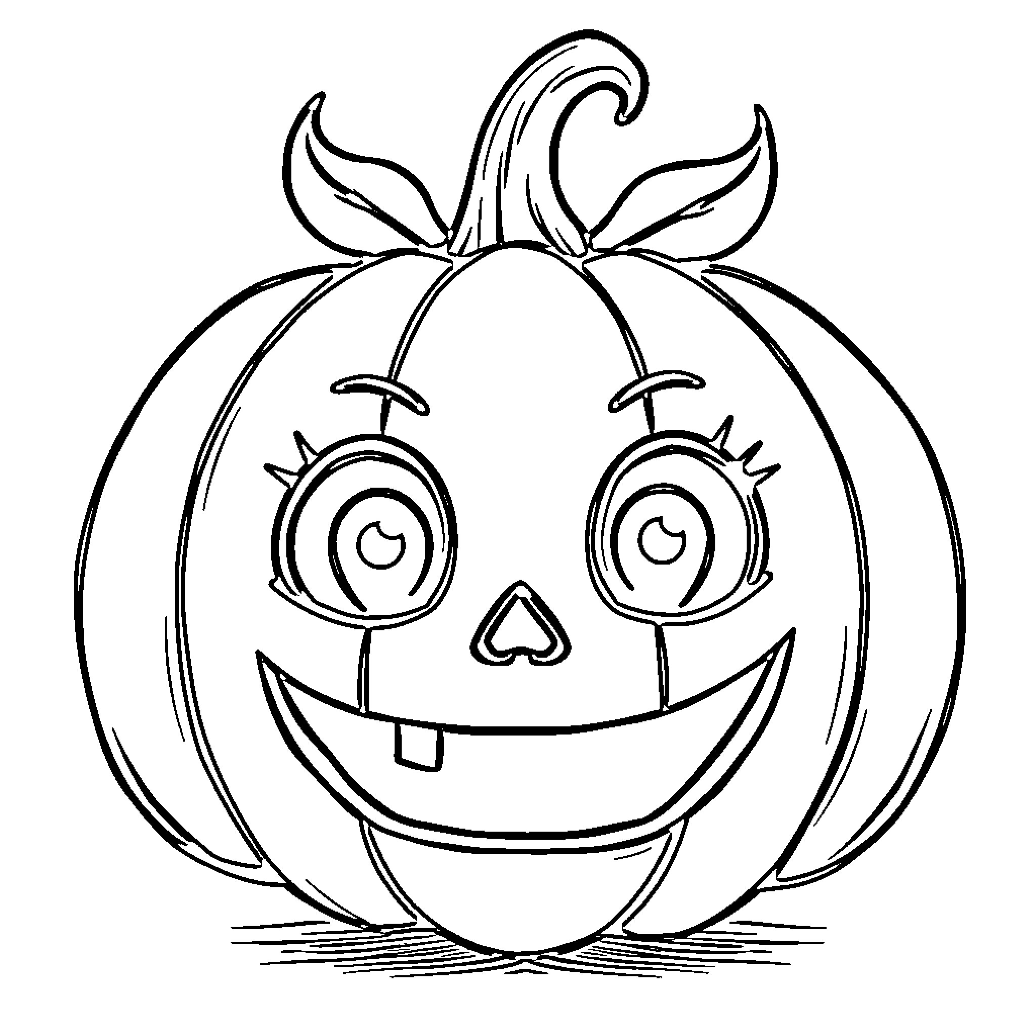 Jack-o'-lantern with a silly expression Coloring Page (free black-and-white line drawing printable PDF for all, from beginners to advanced learners, including children, teens, adults, and seniors)