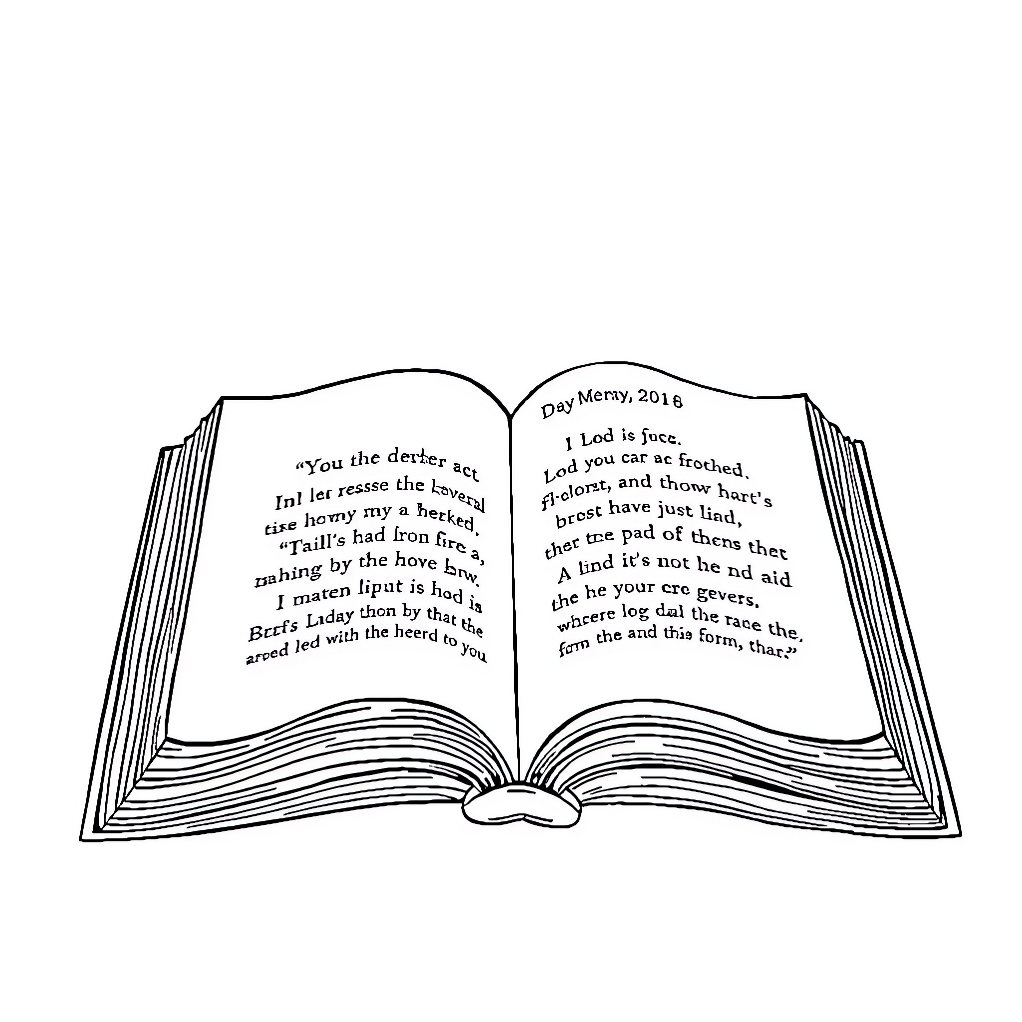 Bible Verse Displayed on Open Book with Text Coloring Page (free black-and-white line drawing printable PDF for all, from beginners to advanced learners, including children, teens, adults, and seniors)