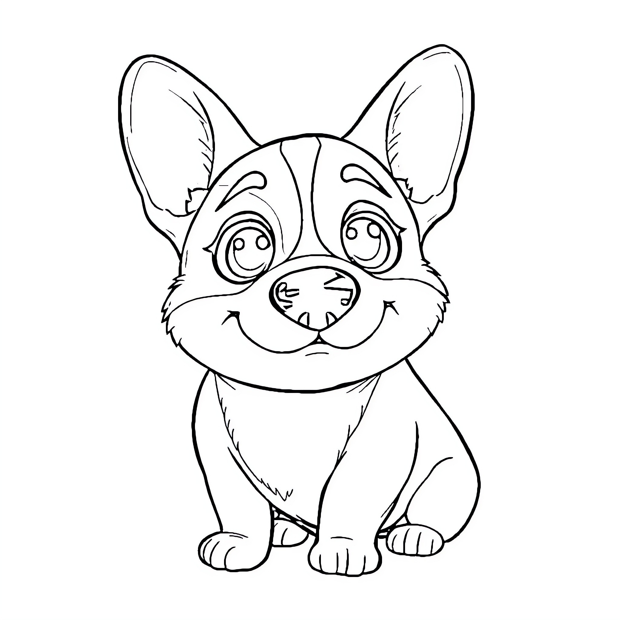 Corgi puppy with a cheerful expression Coloring Page (free black-and-white line drawing printable PDF for all, from beginners to advanced learners, including children, teens, adults, and seniors)