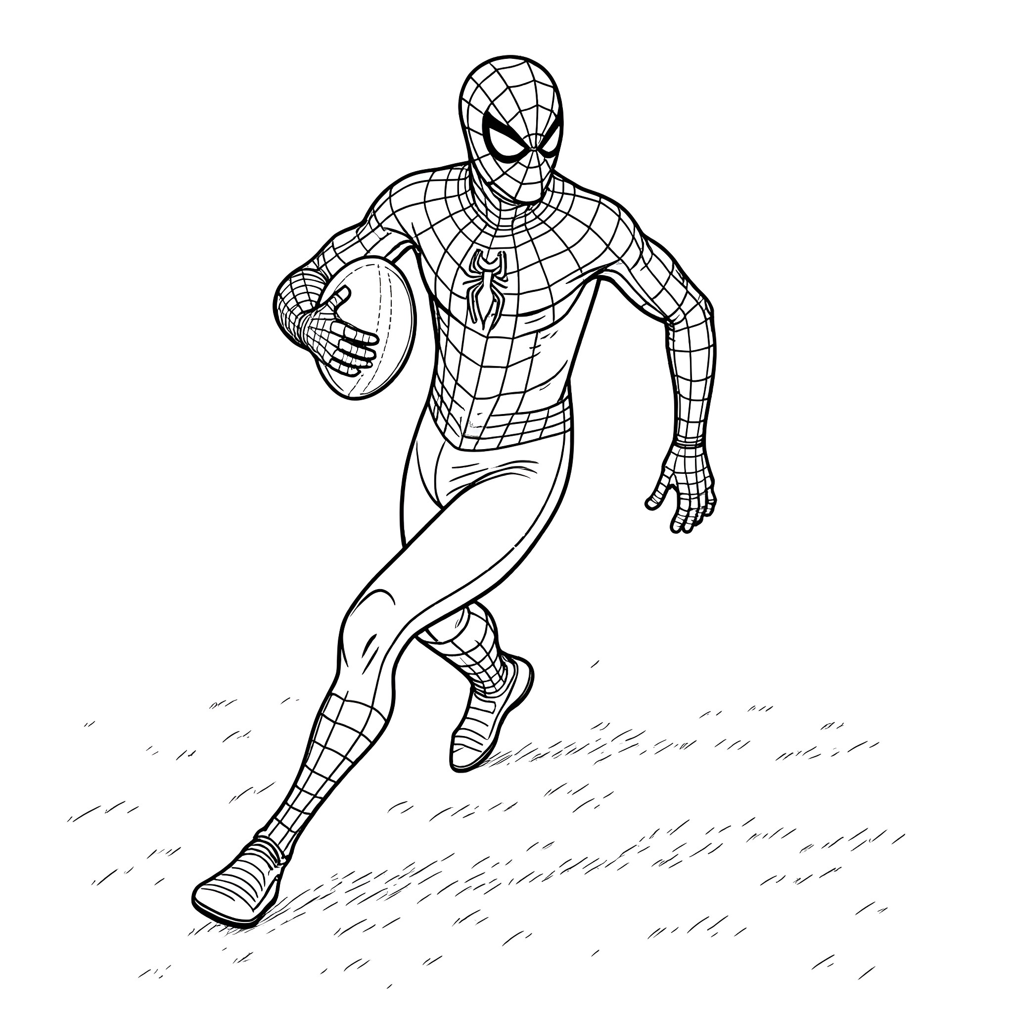 Spiderman in action Coloring Page (free black-and-white line drawing printable PDF for all, from beginners to advanced learners, including children, teens, adults, and seniors)