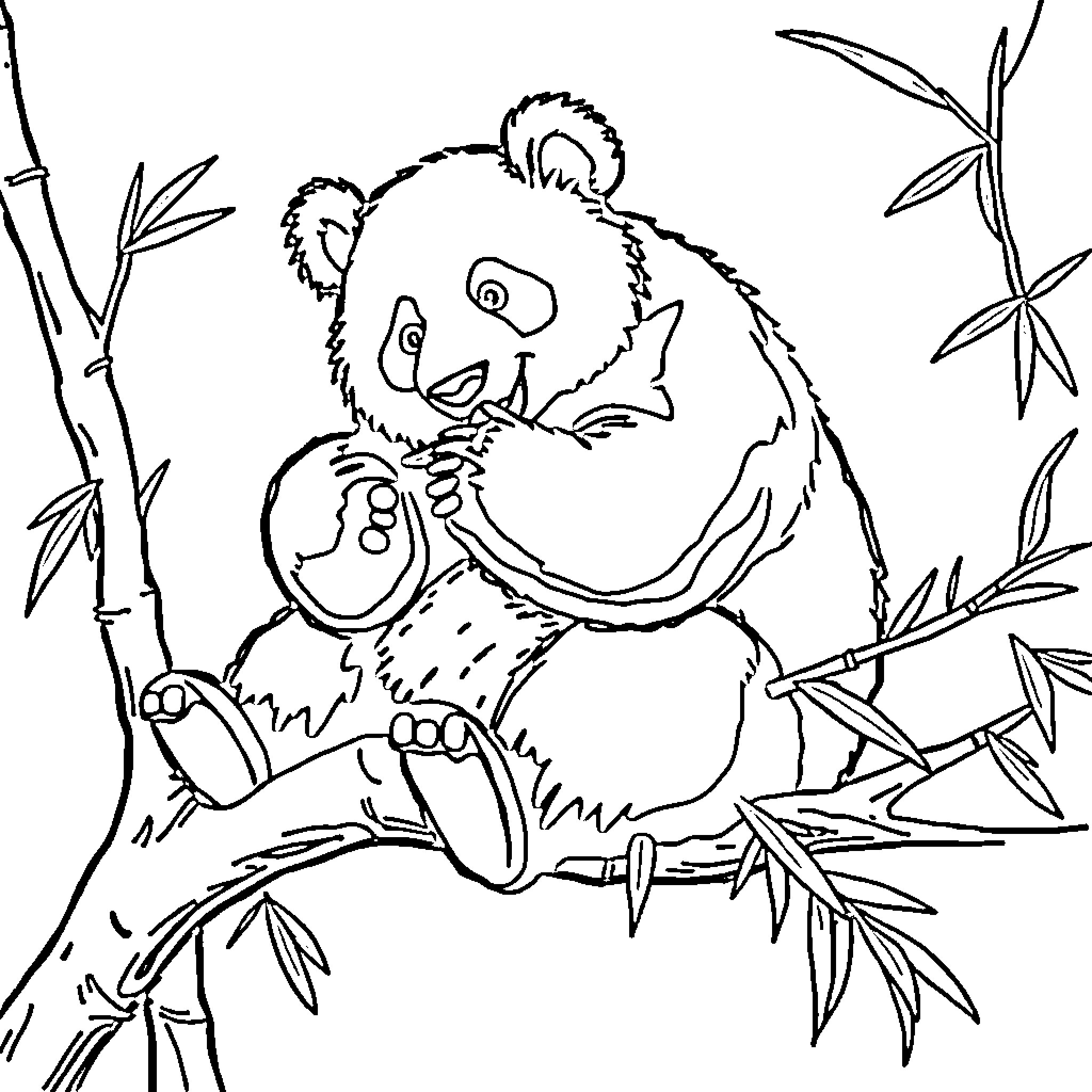 Panda exploring bamboo forest Coloring Page (free black-and-white line drawing printable PDF for all, from beginners to advanced learners, including children, teens, adults, and seniors)