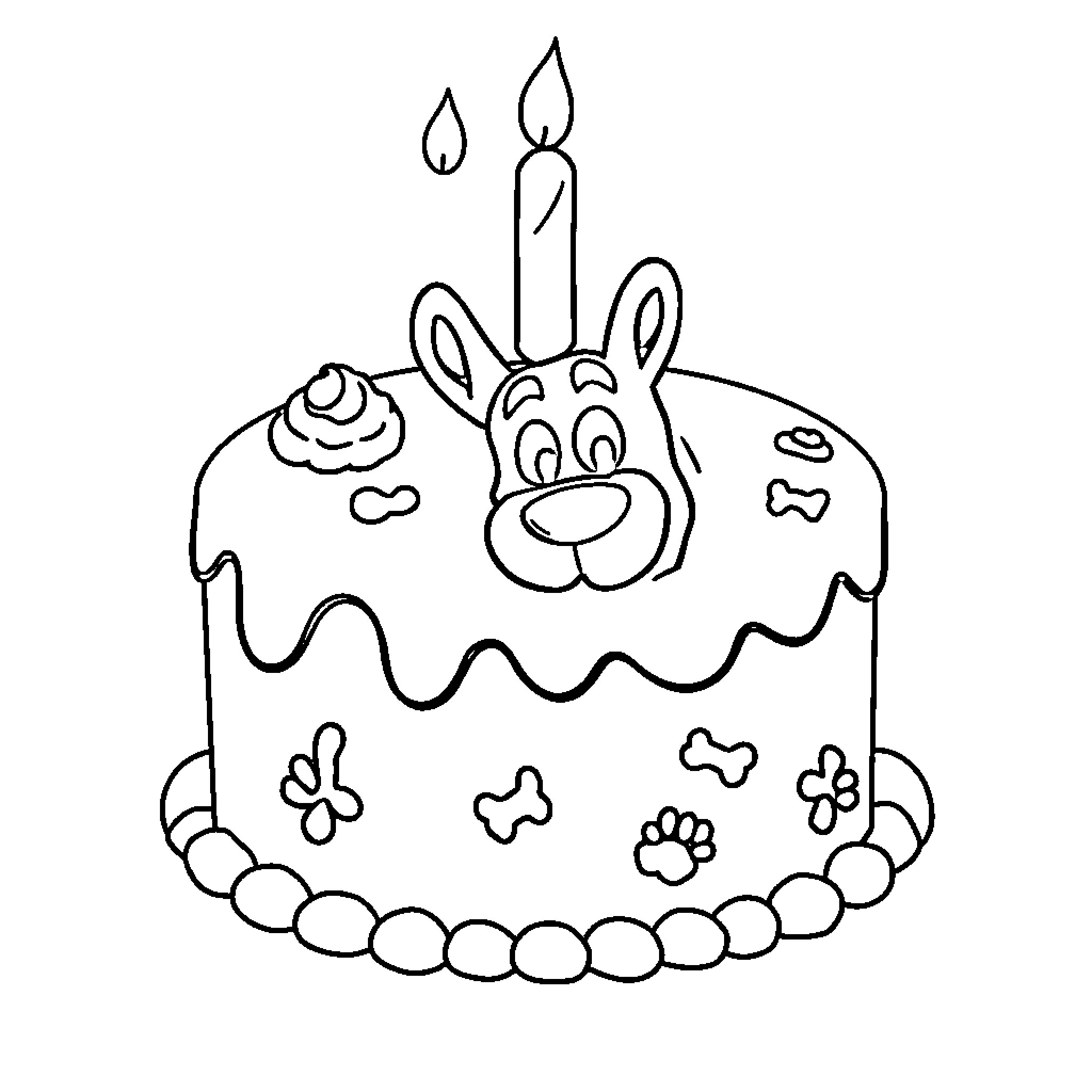 Scooby Doo celebrates with a birthday cake Coloring Page (free black-and-white line drawing printable PDF for all, from beginners to advanced learners, including children, teens, adults, and seniors)